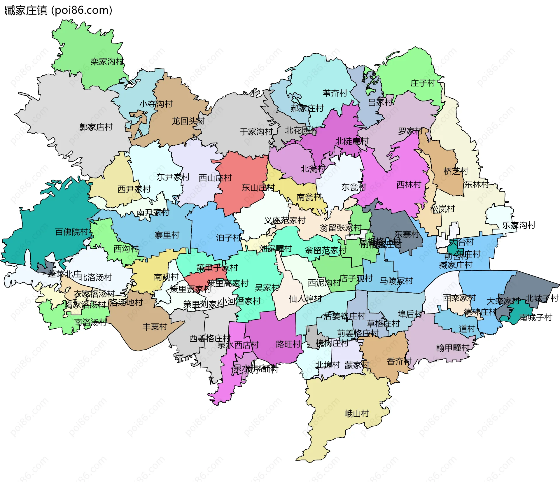 臧家庄镇边界地图(五级行政区划)