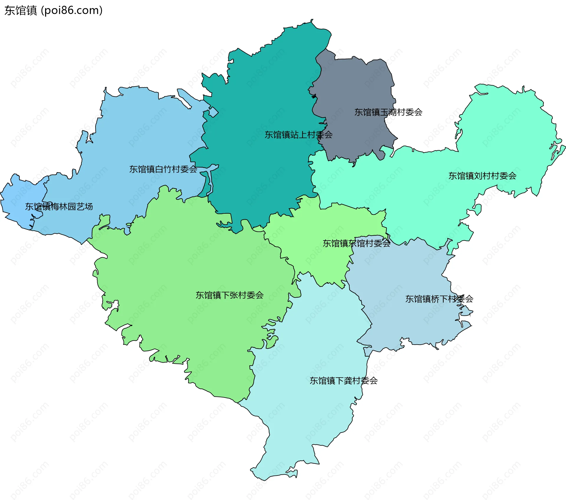 东馆镇边界地图(五级行政区划)