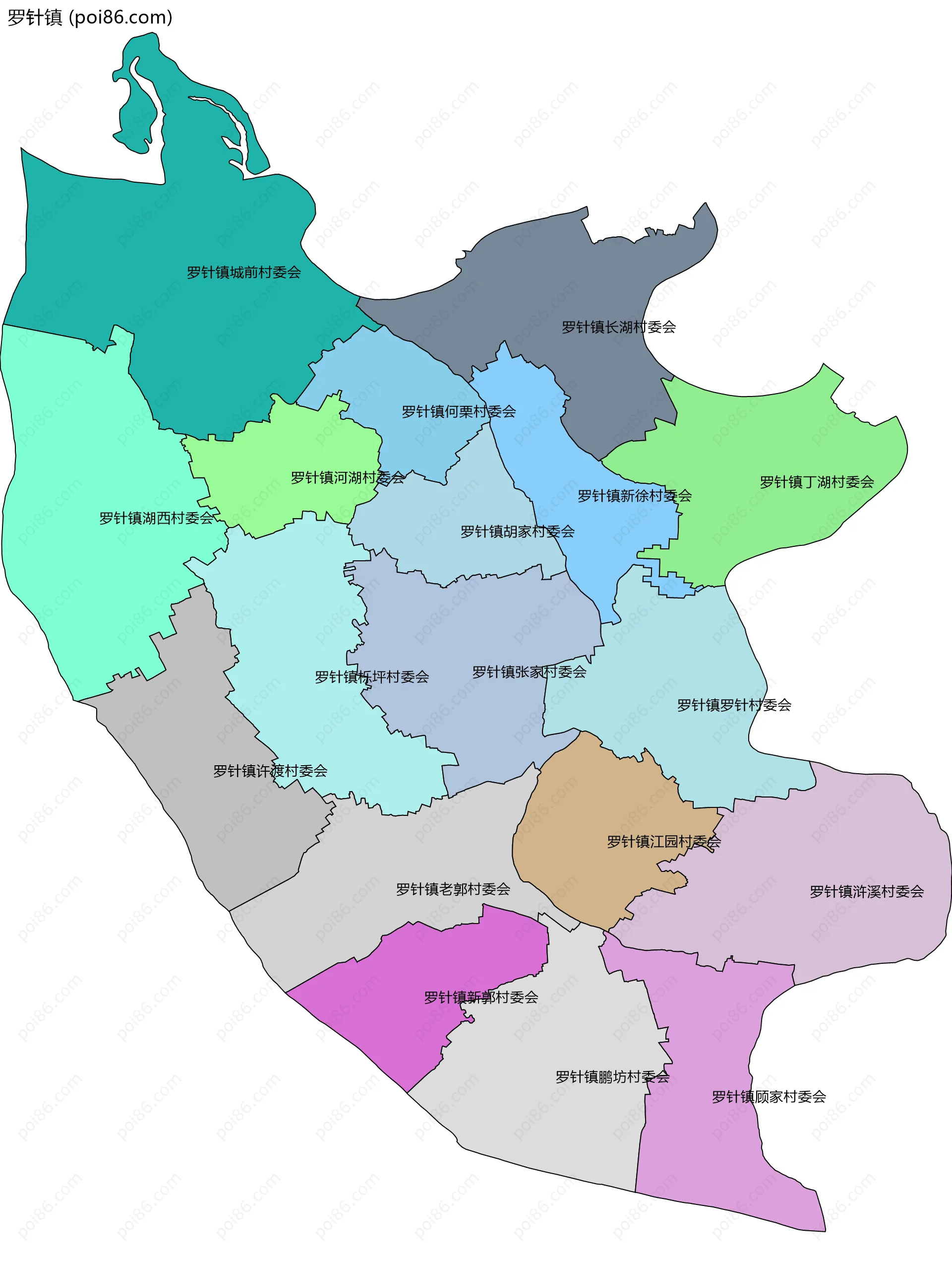 罗针镇边界地图(五级行政区划)