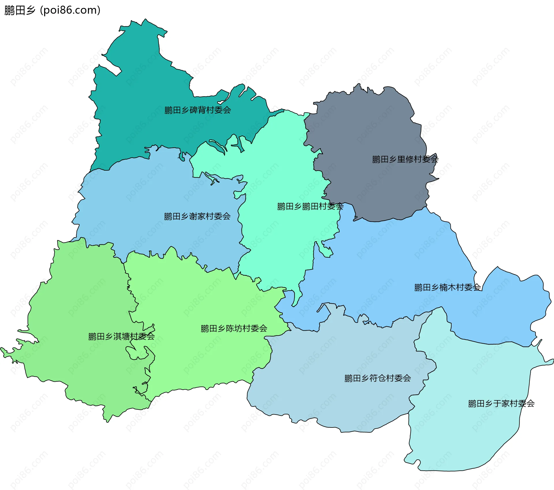 鹏田乡边界地图(五级行政区划)