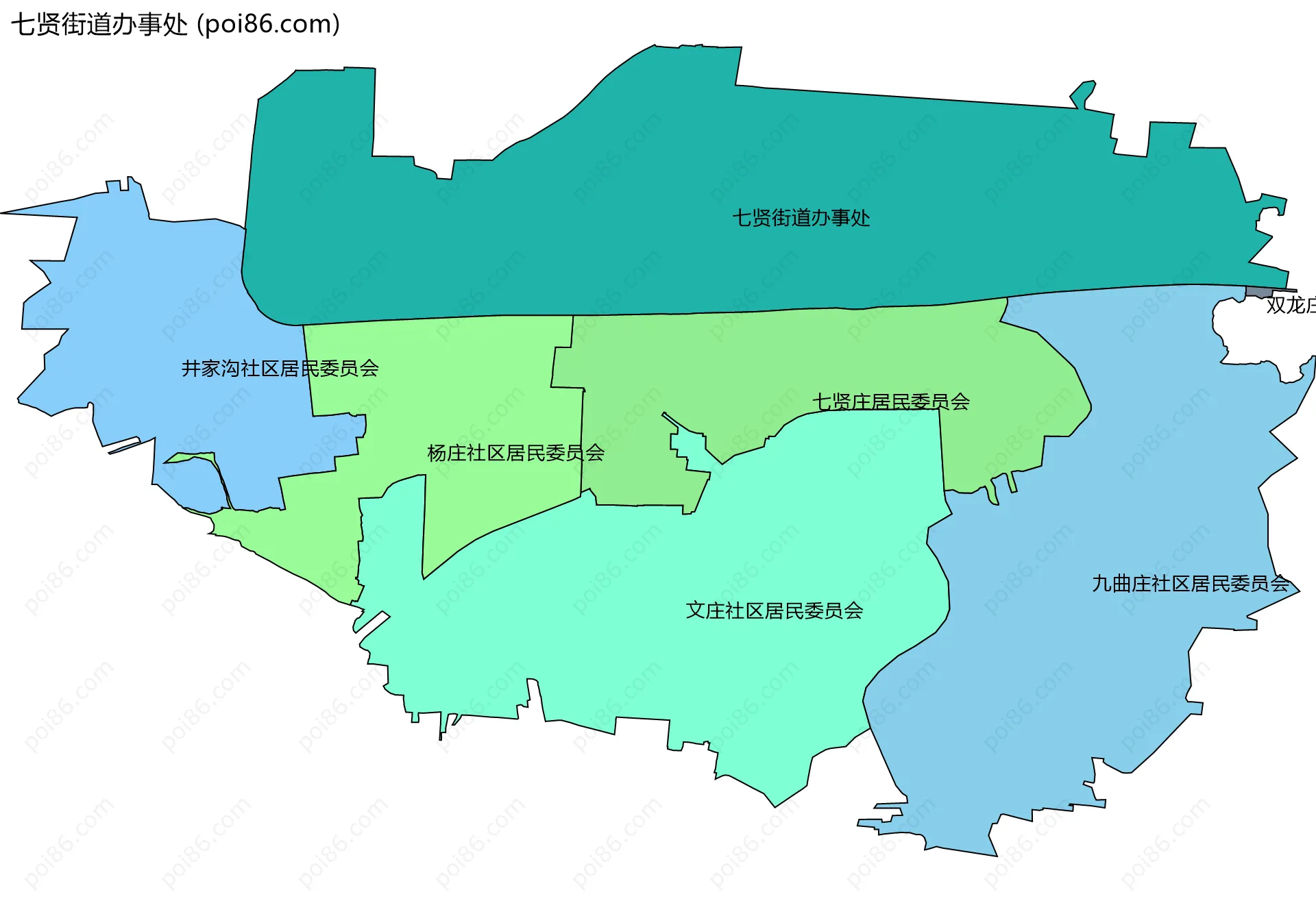 七贤街道办事处边界地图(五级行政区划)