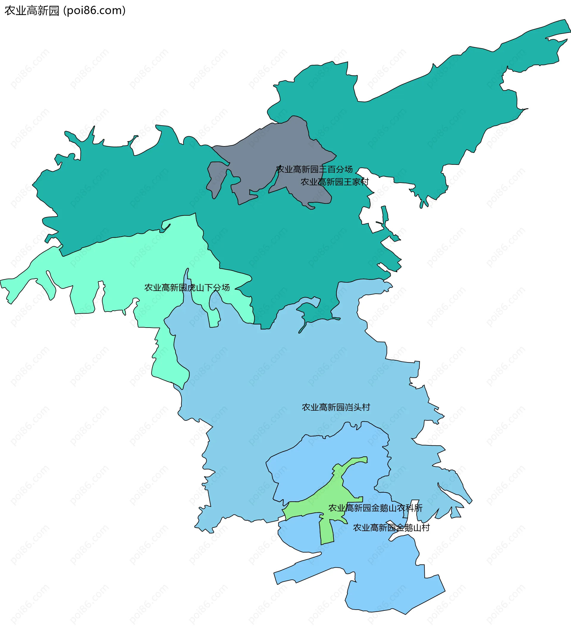 农业高新园边界地图(五级行政区划)