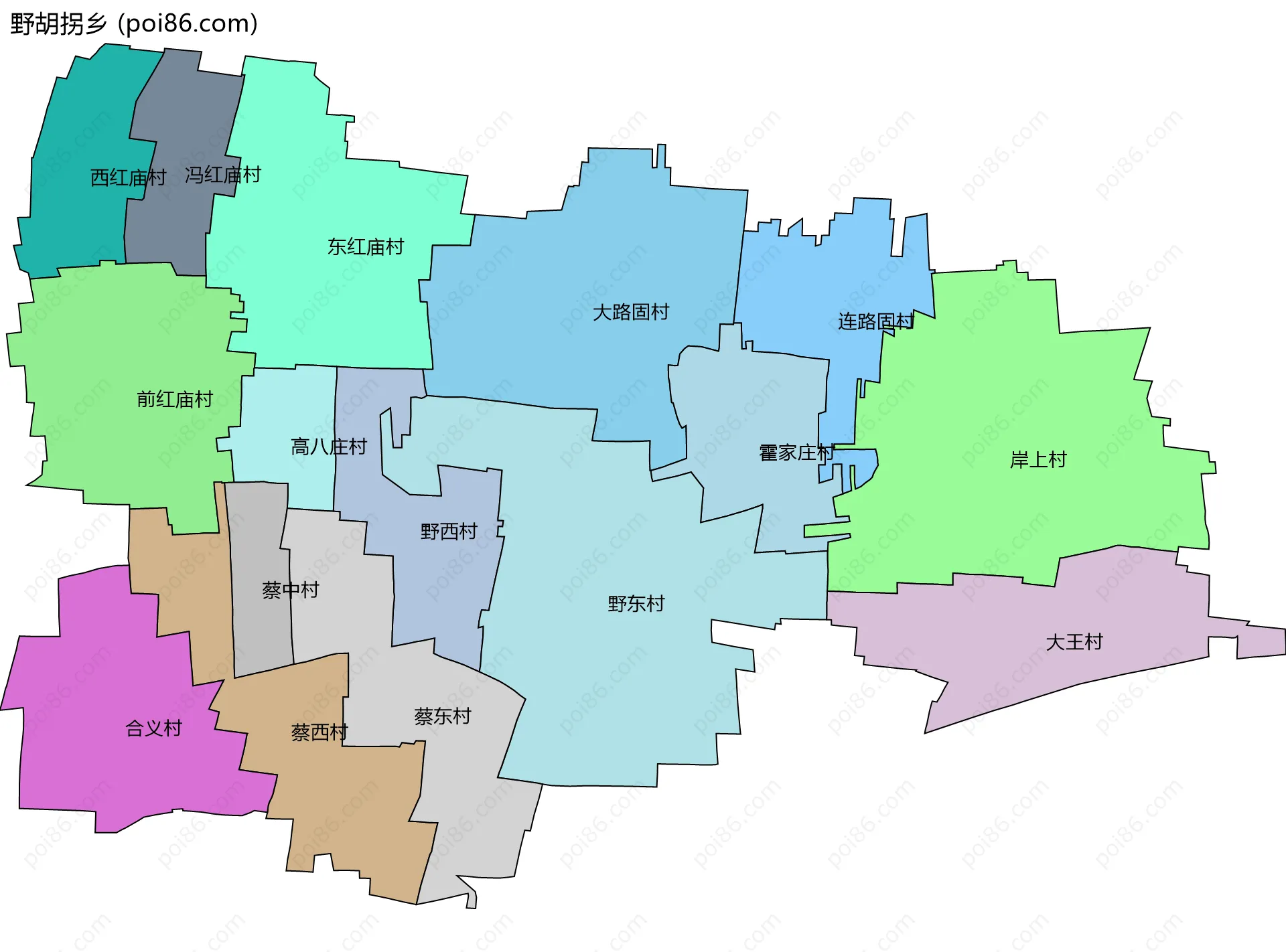 野胡拐乡边界地图(五级行政区划)