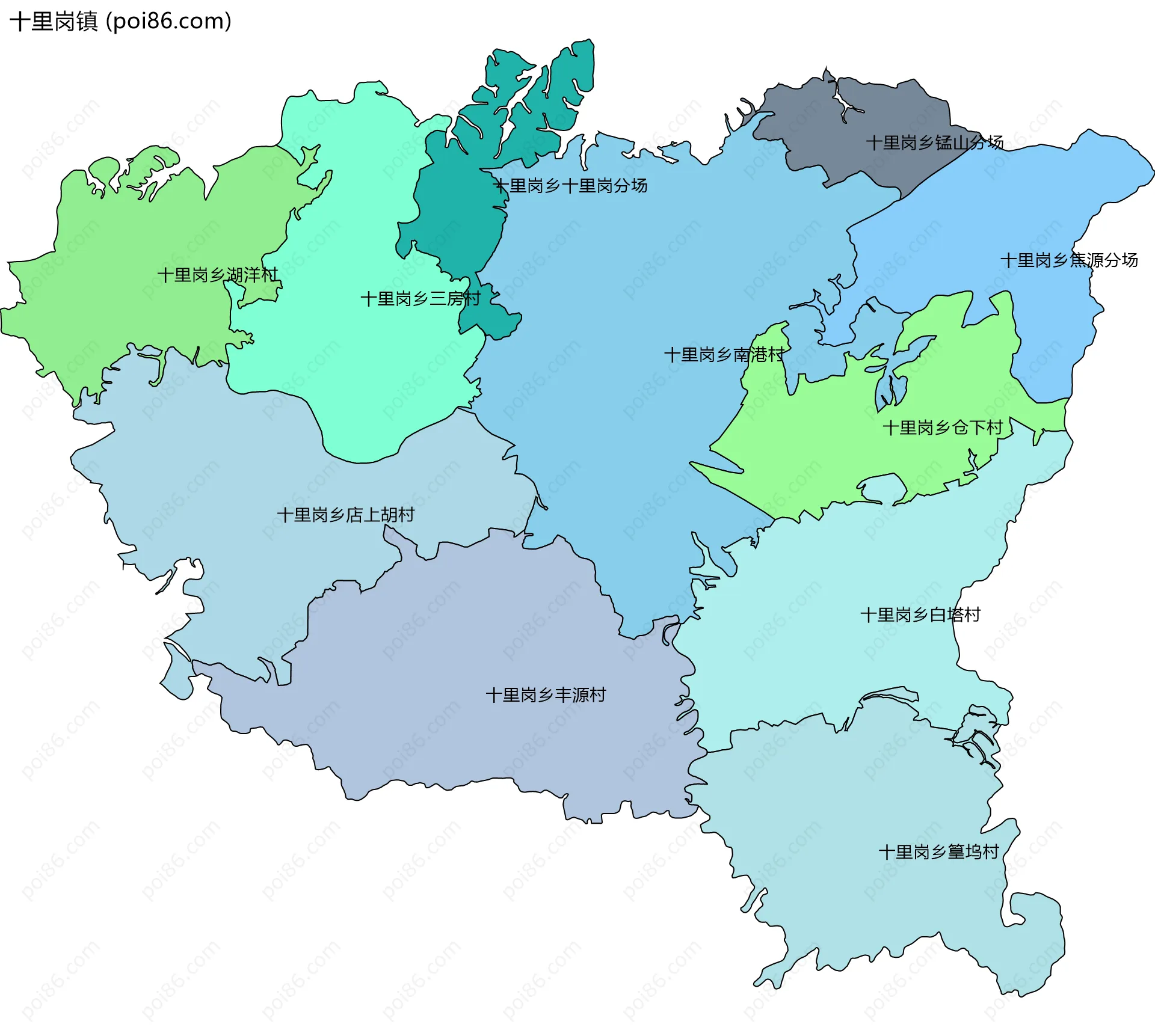 十里岗镇边界地图(五级行政区划)