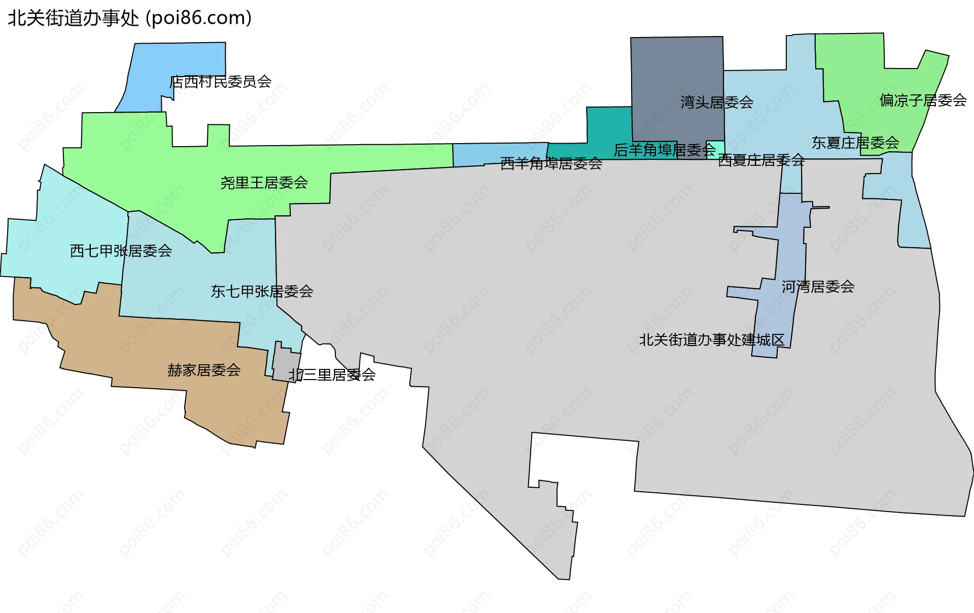 北关街道办事处边界地图(五级行政区划)