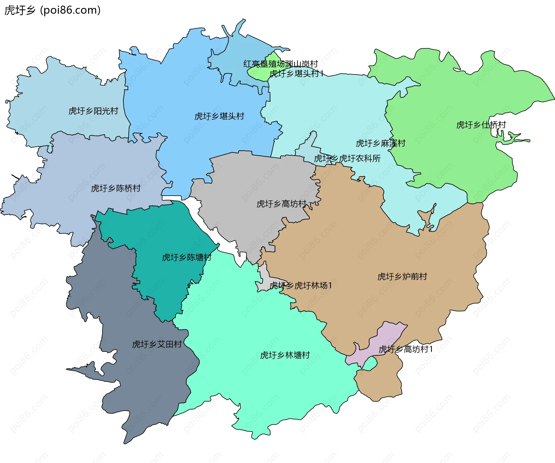 虎圩乡边界地图(五级行政区划)