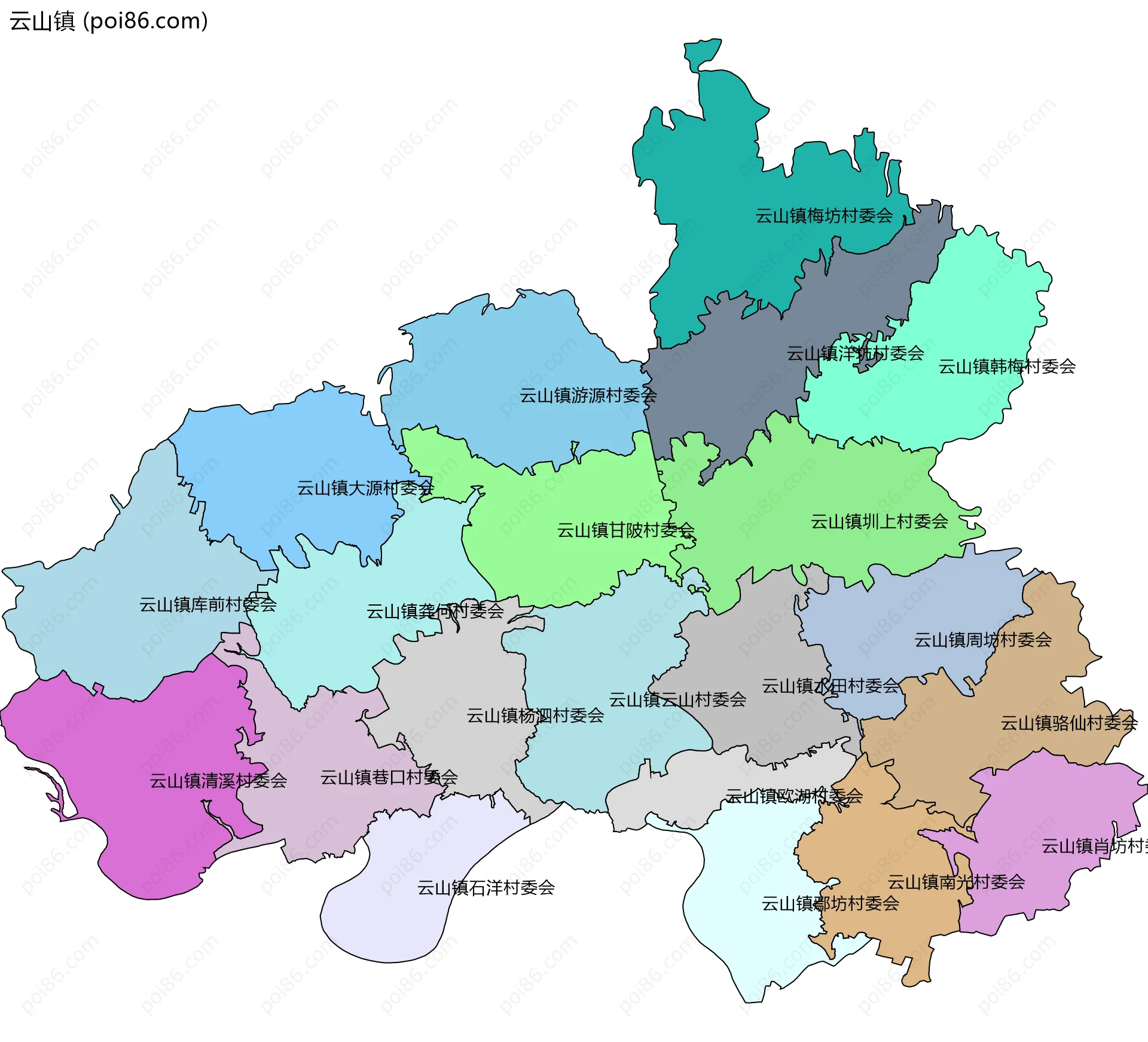 云山镇边界地图(五级行政区划)