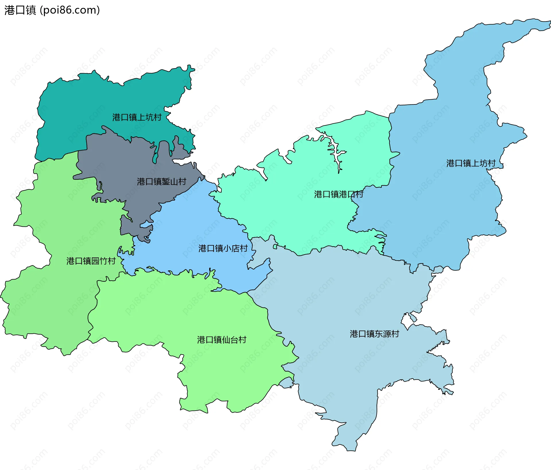 港口镇边界地图(五级行政区划)