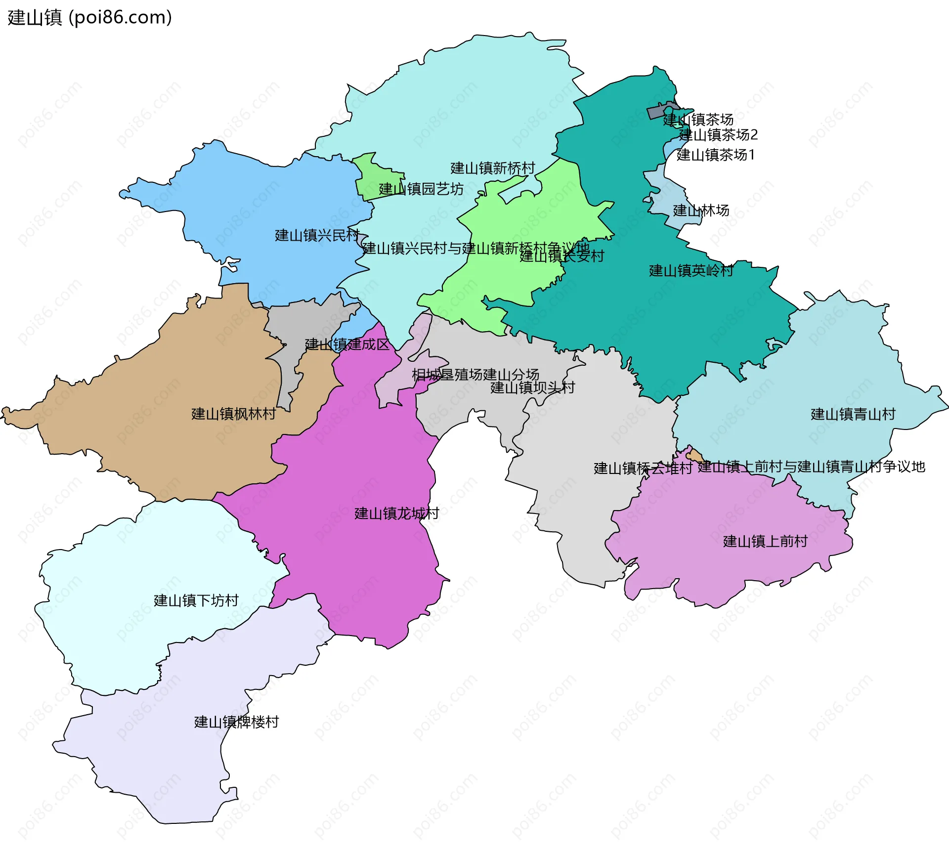建山镇边界地图(五级行政区划)