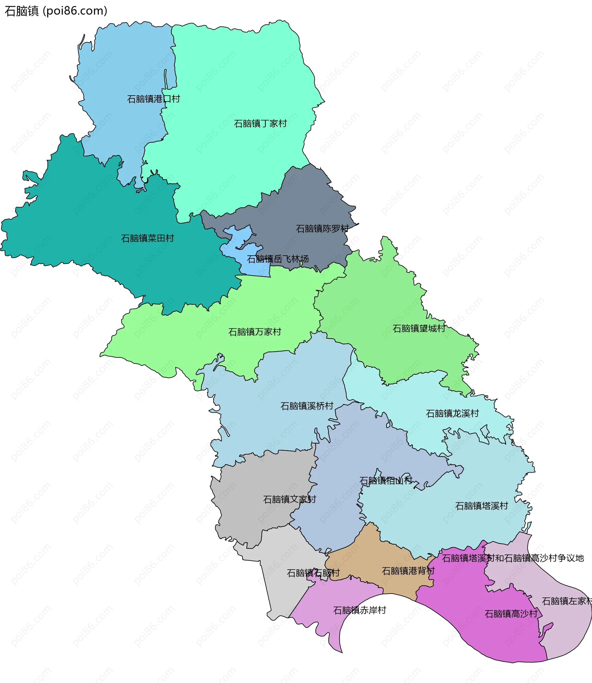 石脑镇边界地图(五级行政区划)