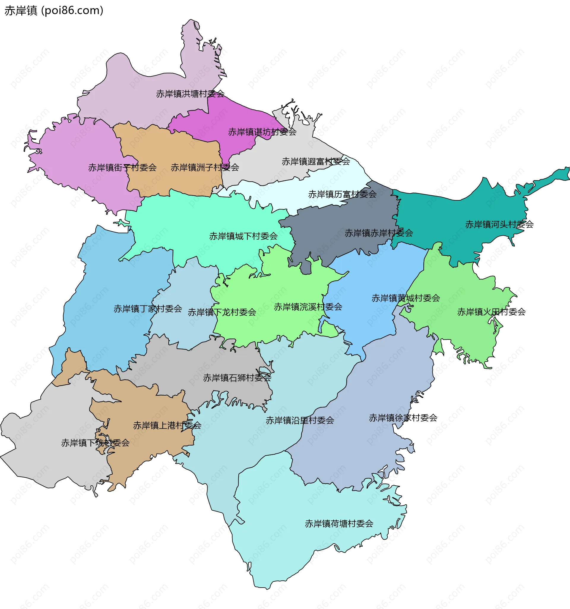 赤岸镇边界地图(五级行政区划)