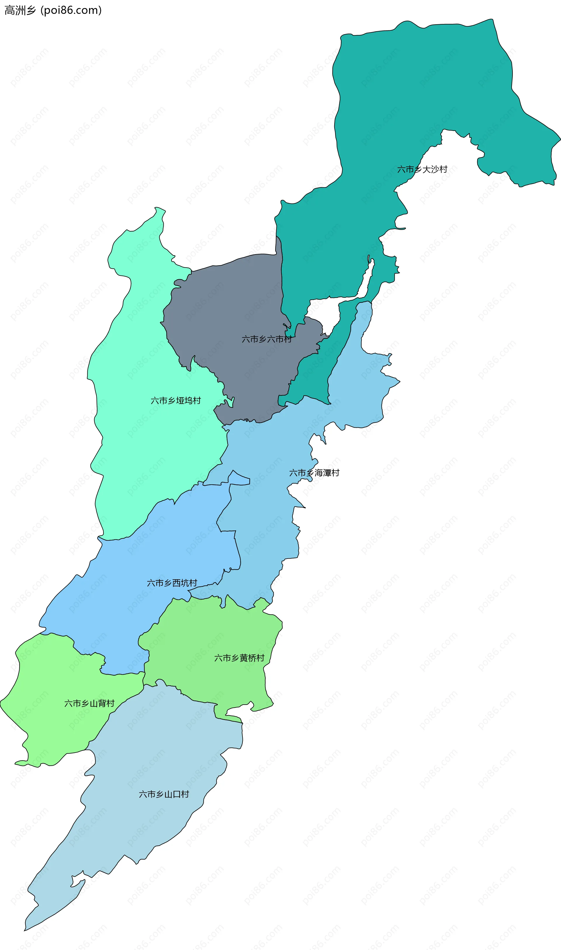 高洲乡边界地图(五级行政区划)