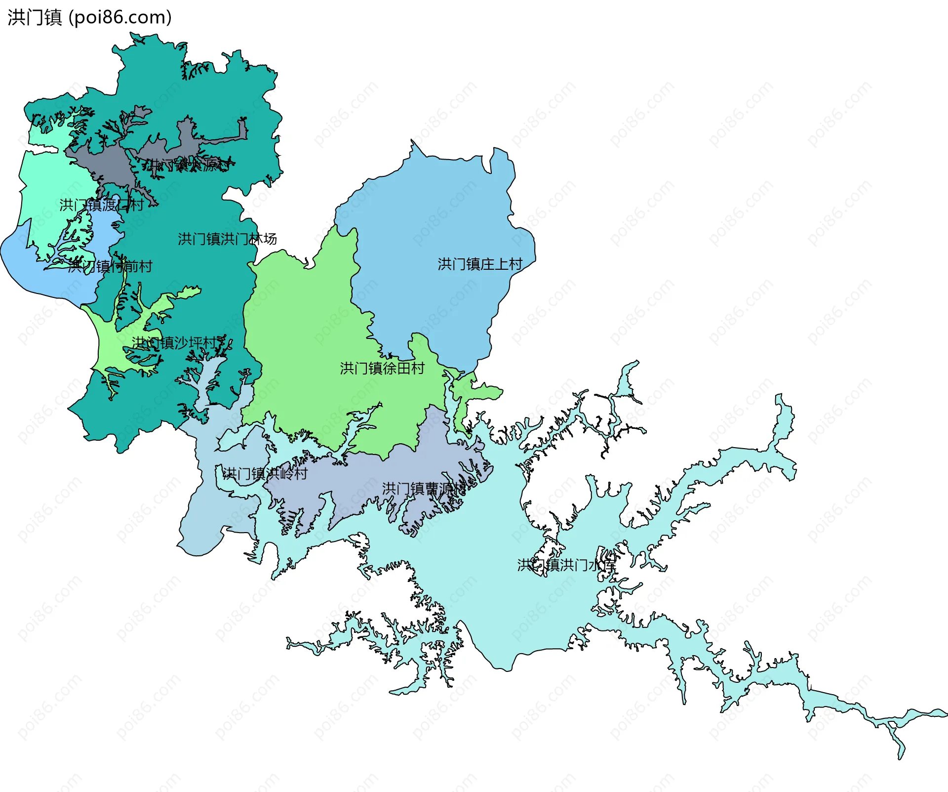 洪门镇边界地图(五级行政区划)