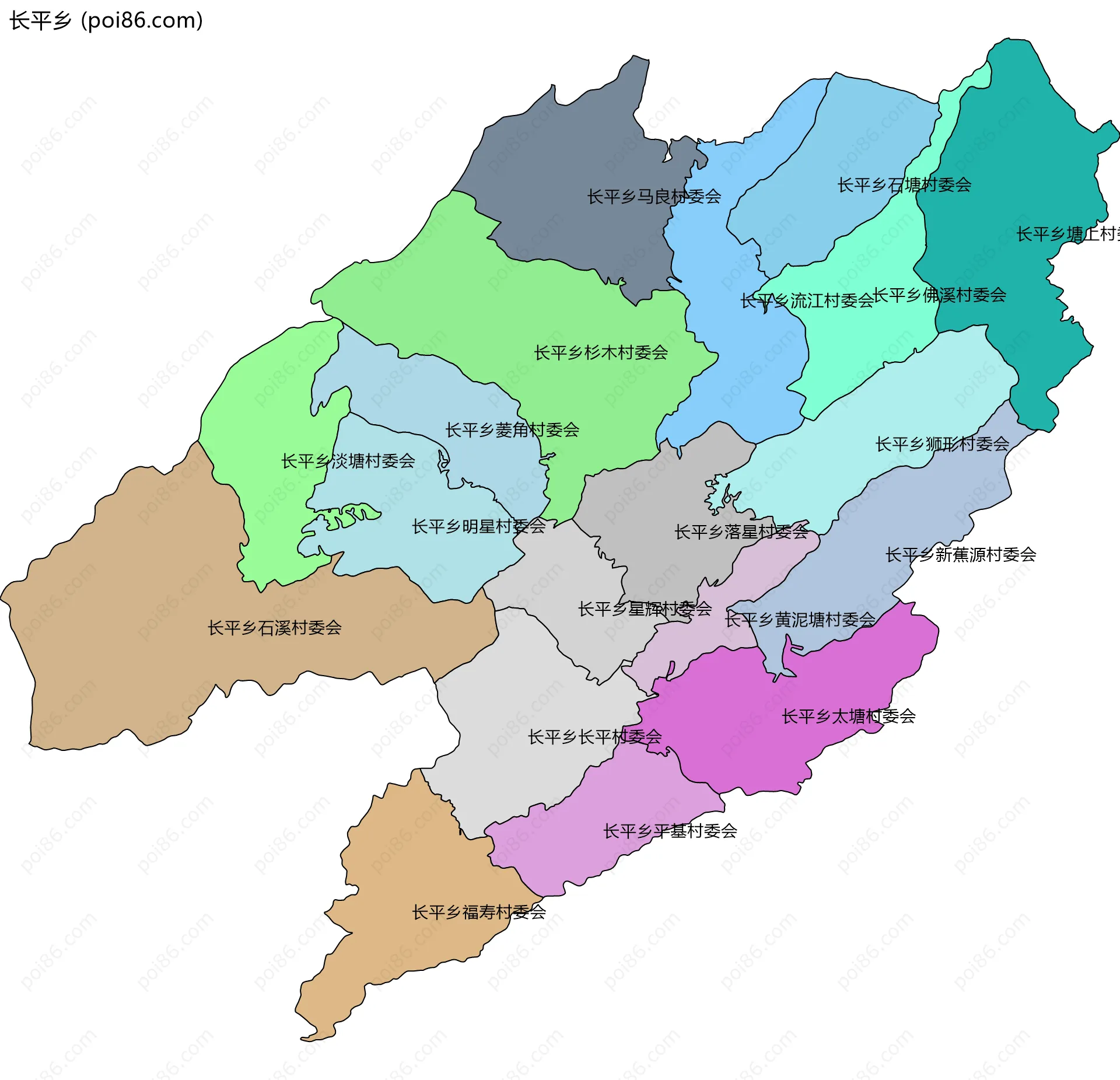 长平乡边界地图(五级行政区划)