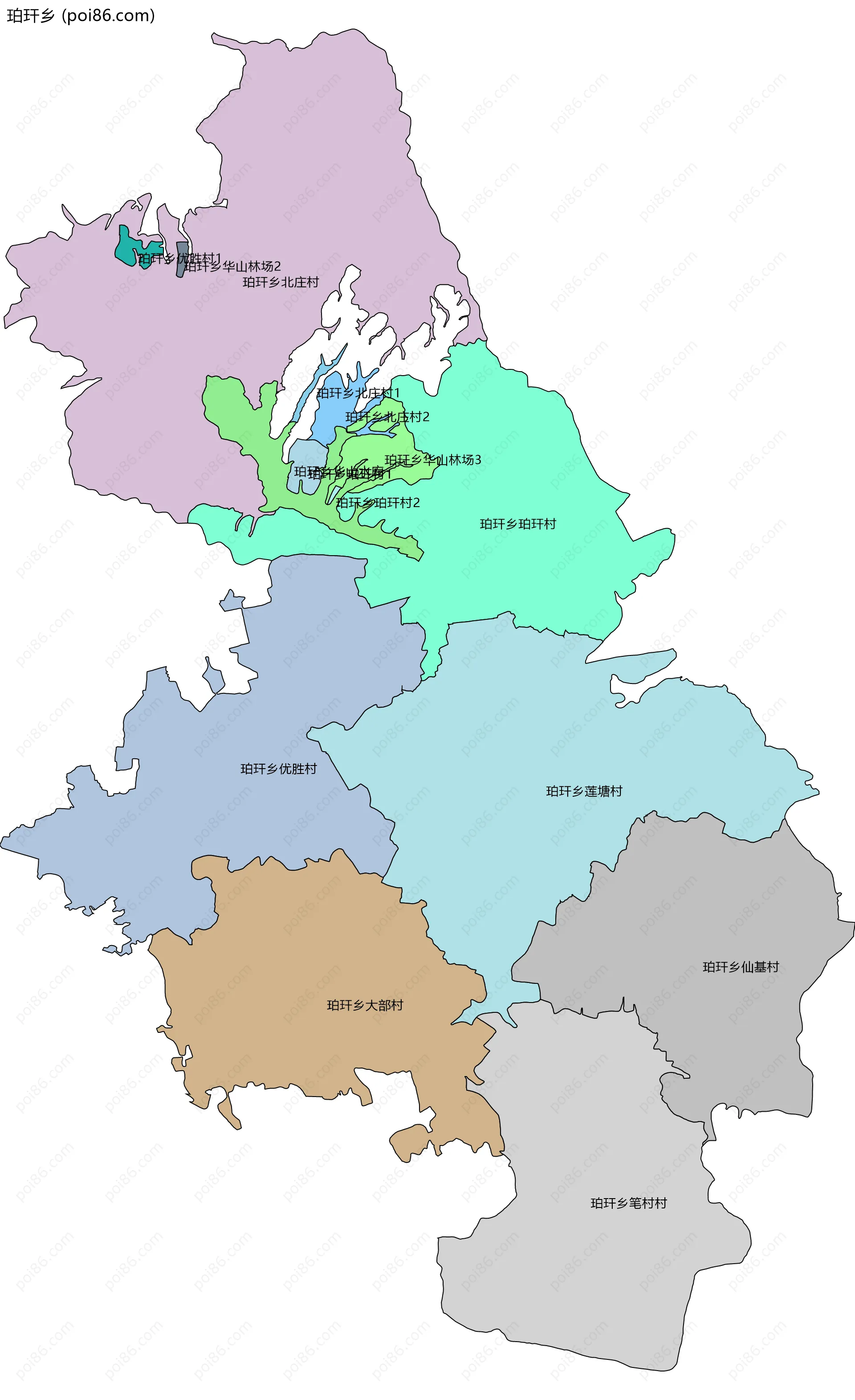 珀玕乡边界地图(五级行政区划)