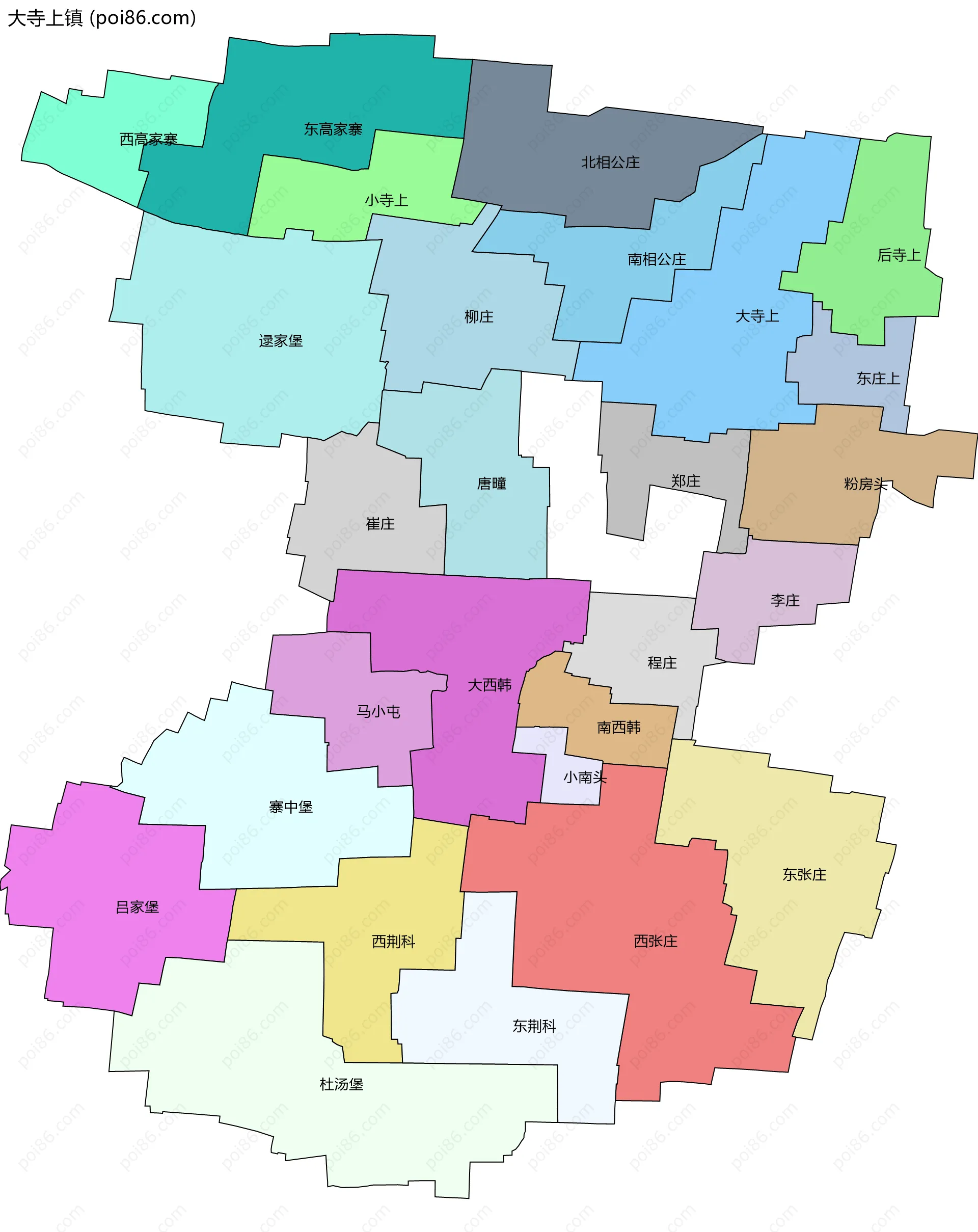 大寺上镇边界地图(五级行政区划)