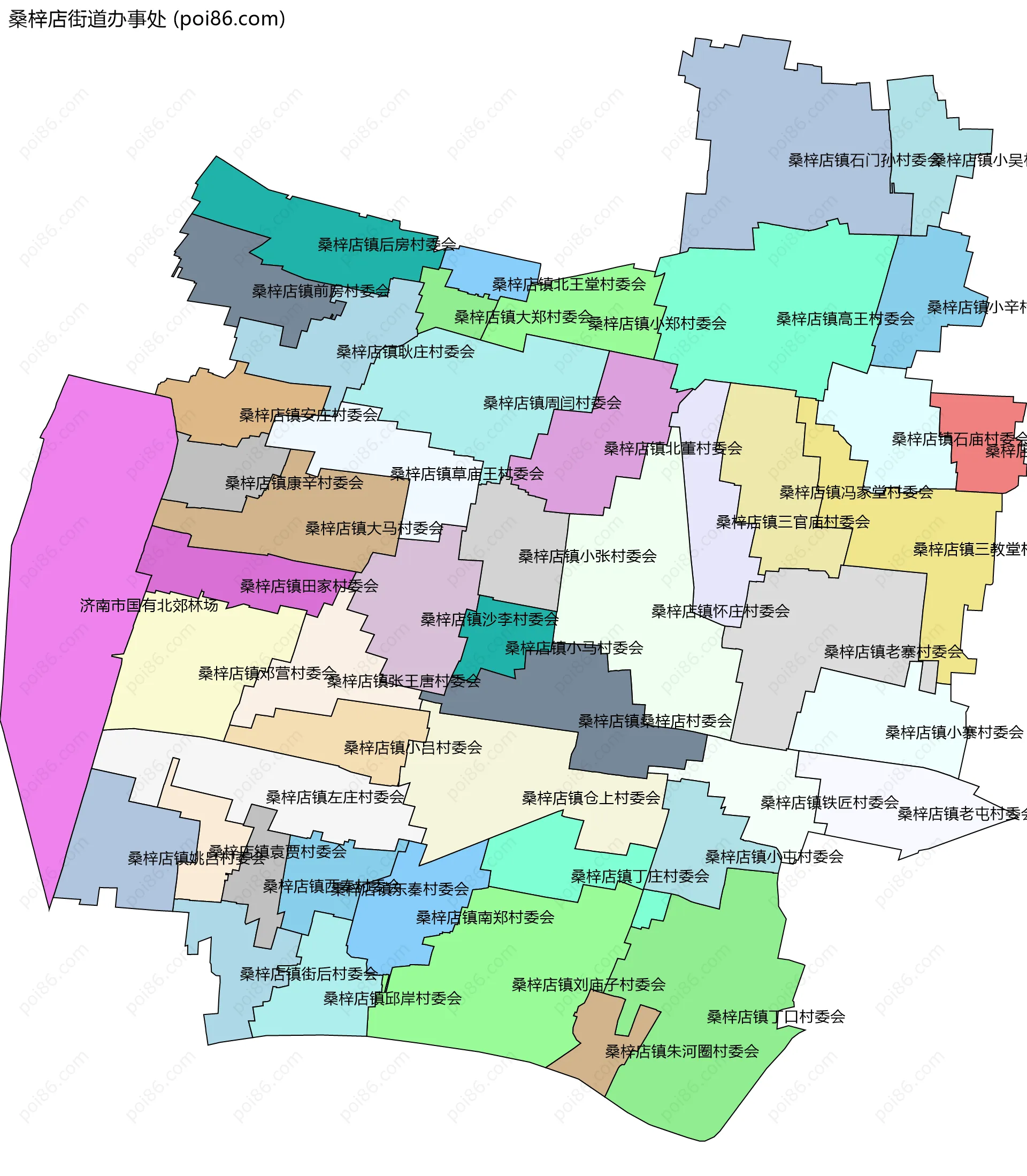 桑梓店街道办事处边界地图(五级行政区划)