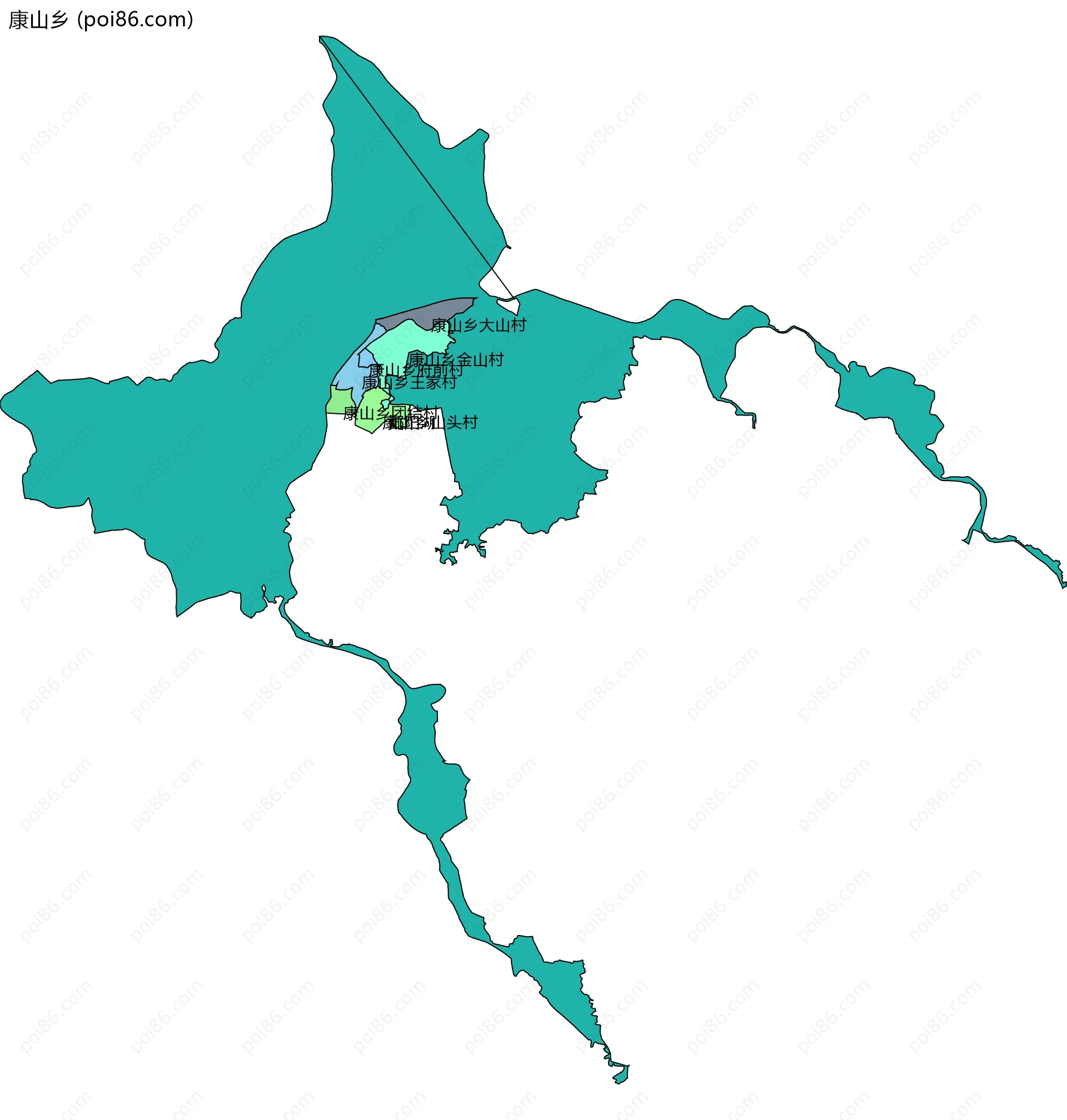 康山乡边界地图(五级行政区划)