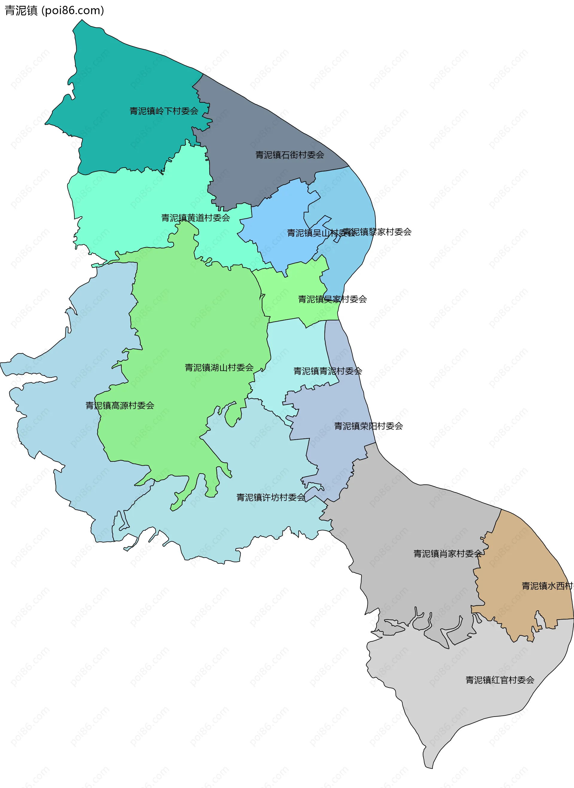 青泥镇边界地图(五级行政区划)