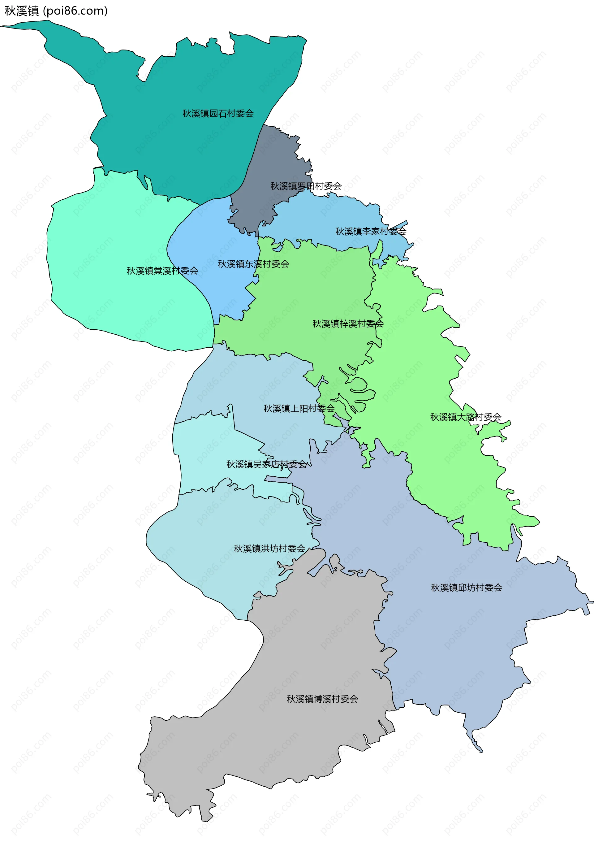 秋溪镇边界地图(五级行政区划)