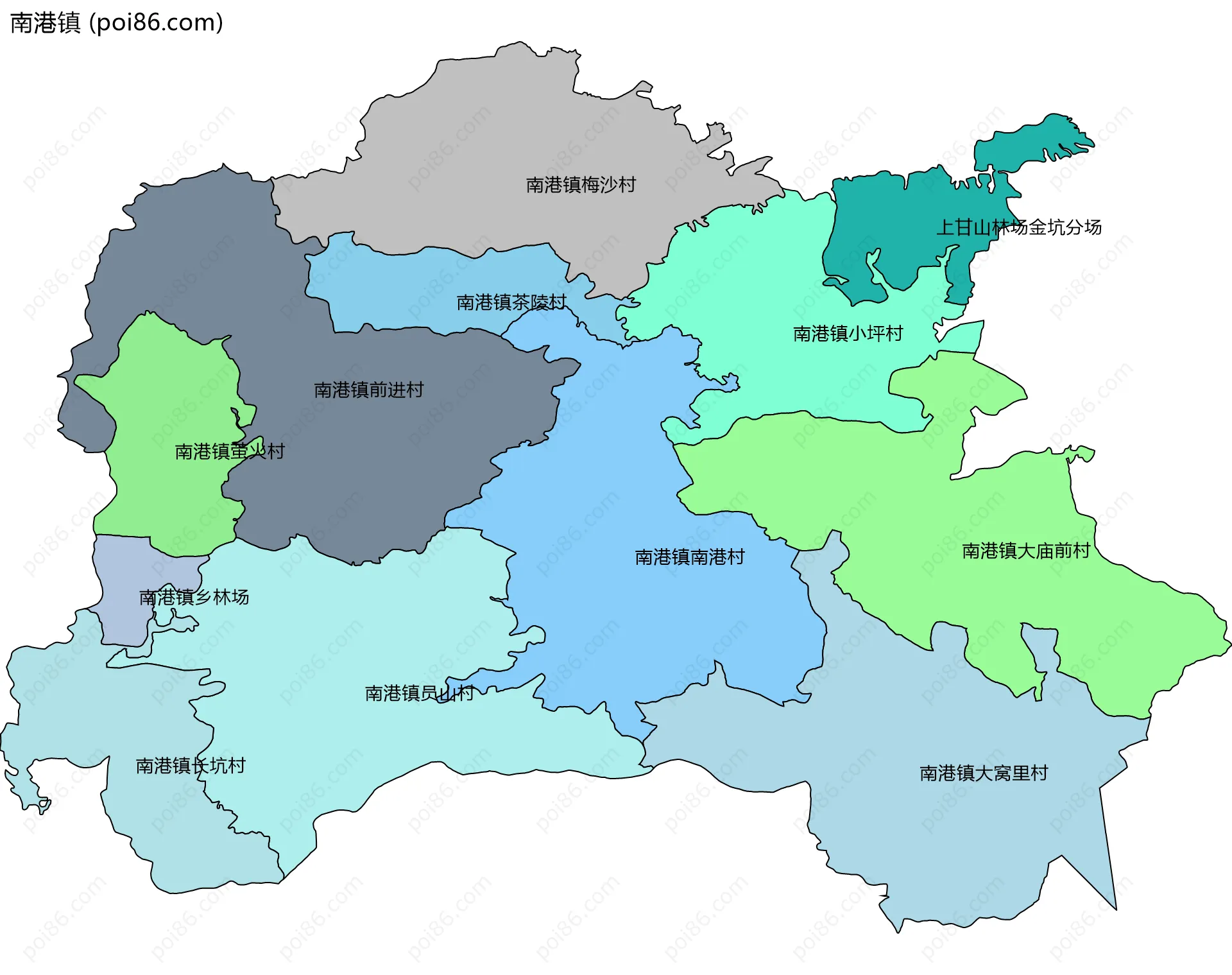 南港镇边界地图(五级行政区划)