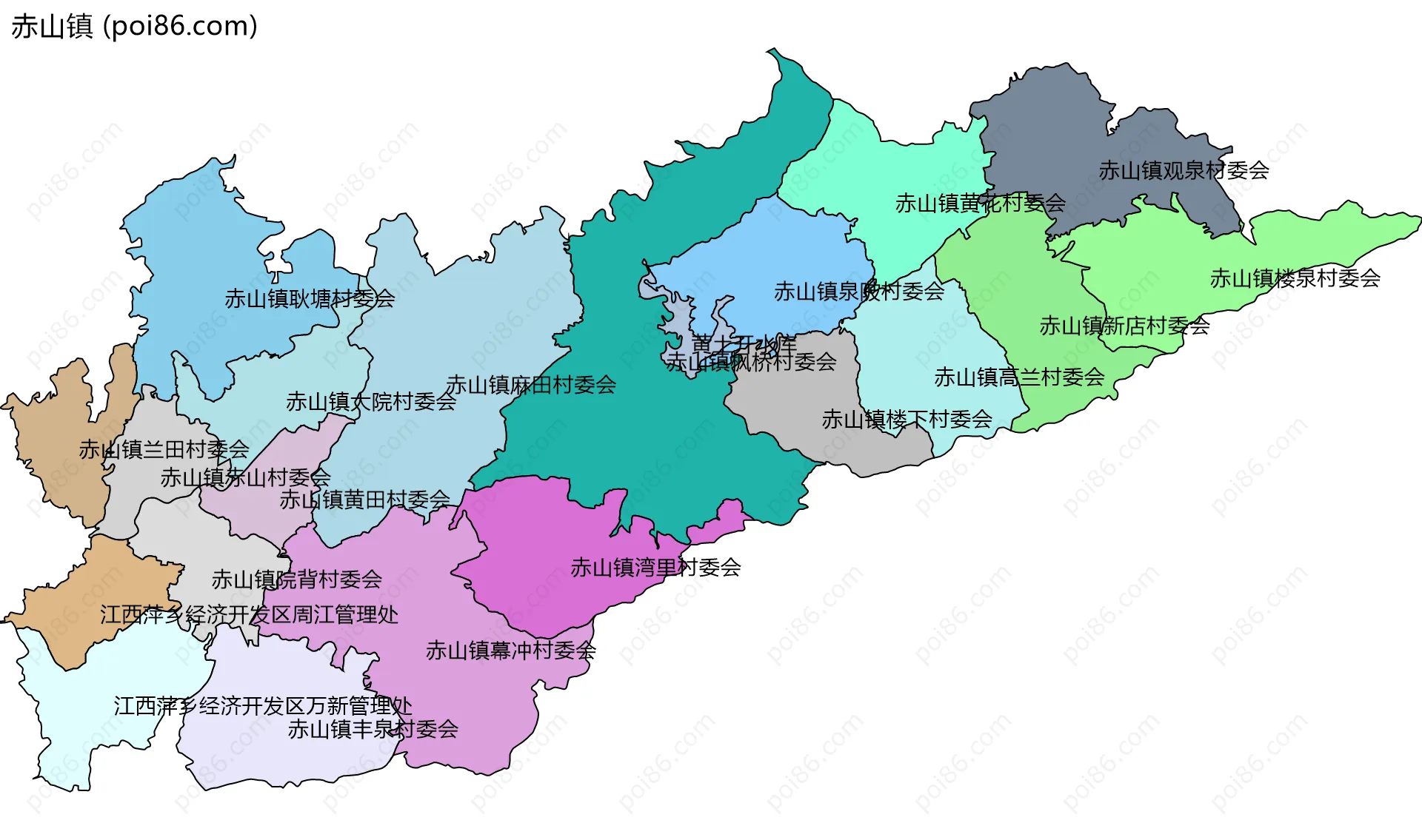 赤山镇边界地图(五级行政区划)
