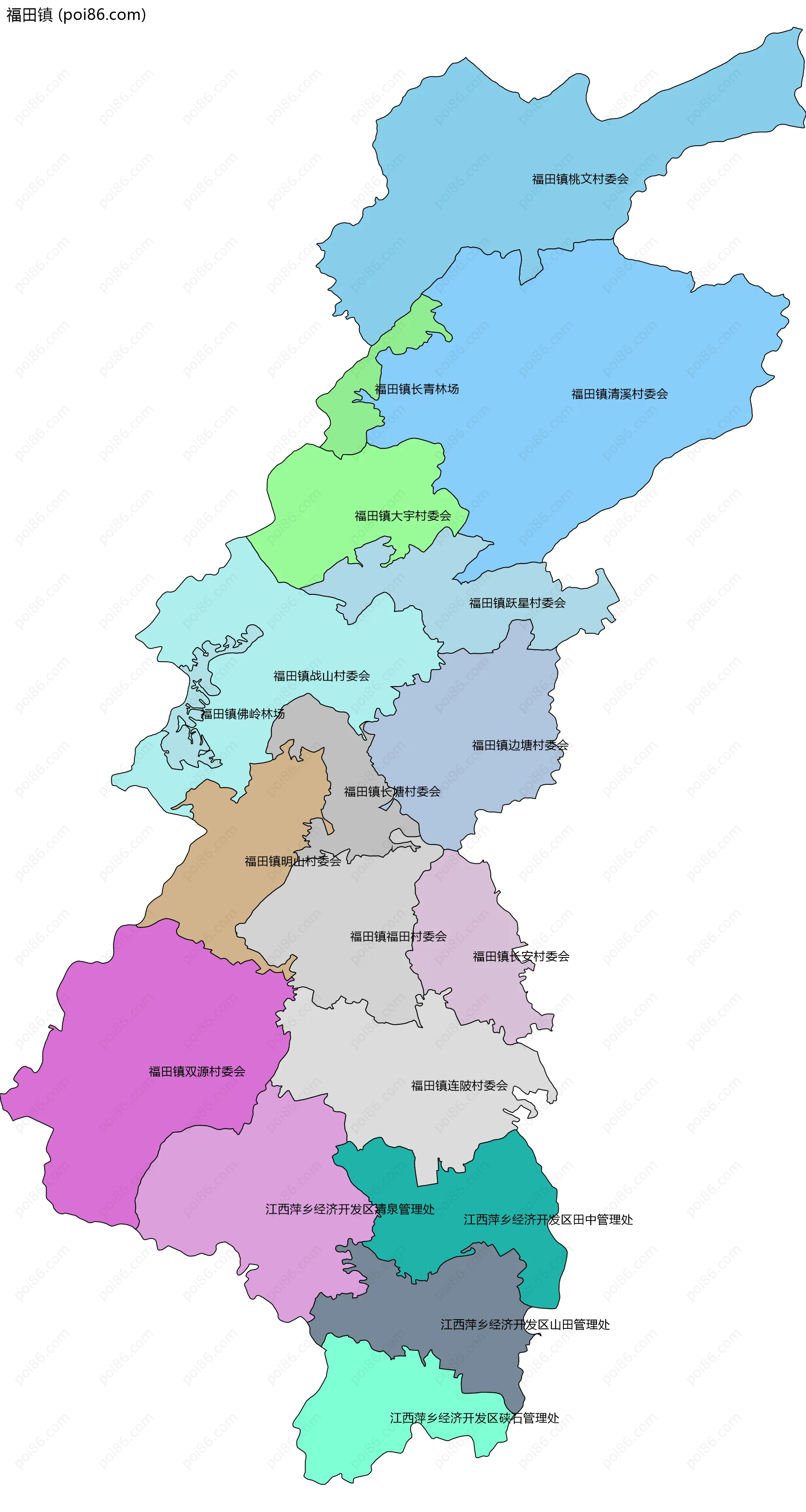 福田镇边界地图(五级行政区划)