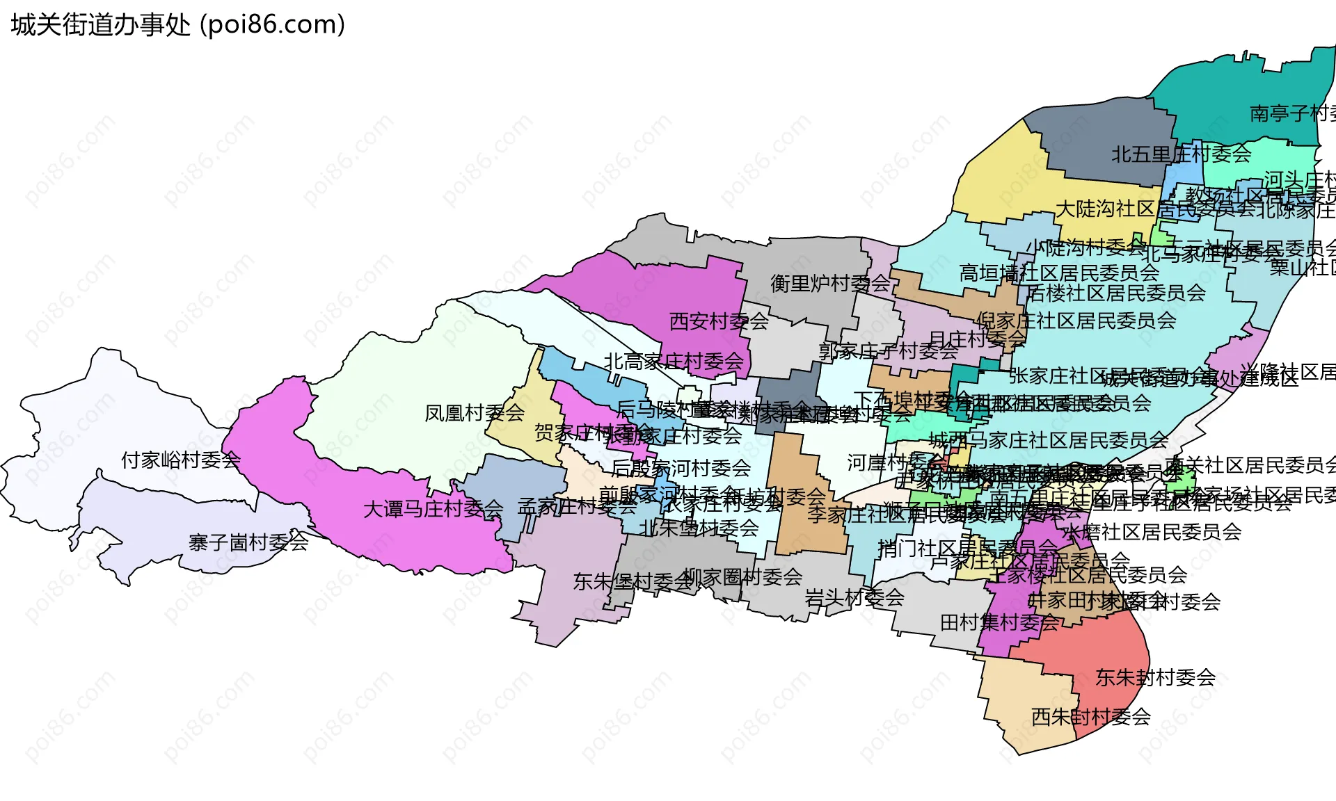 城关街道办事处边界地图(五级行政区划)