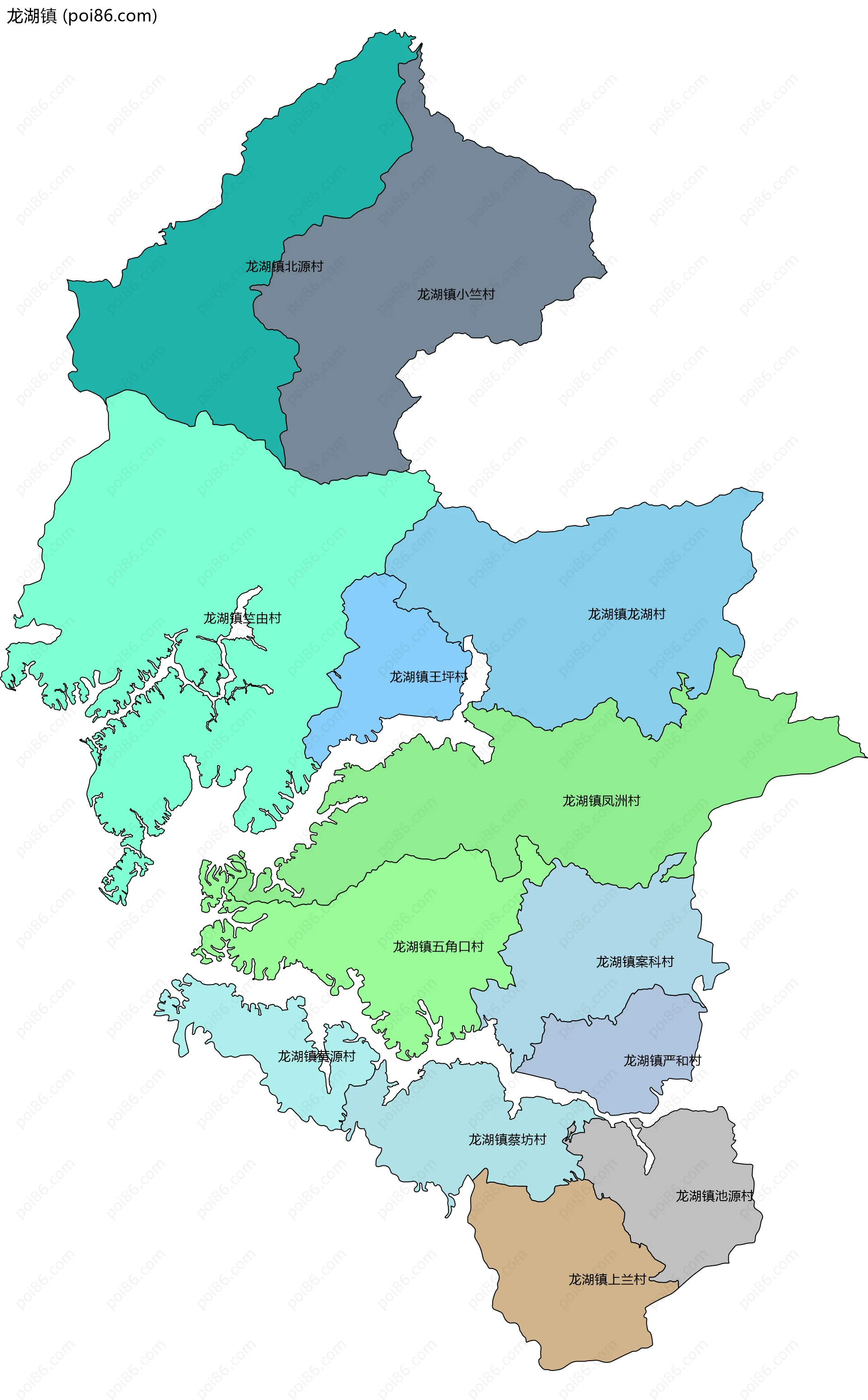 龙湖镇边界地图(五级行政区划)