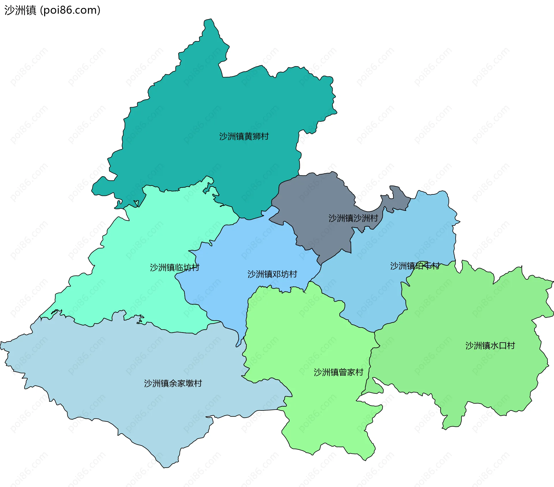 沙洲镇边界地图(五级行政区划)