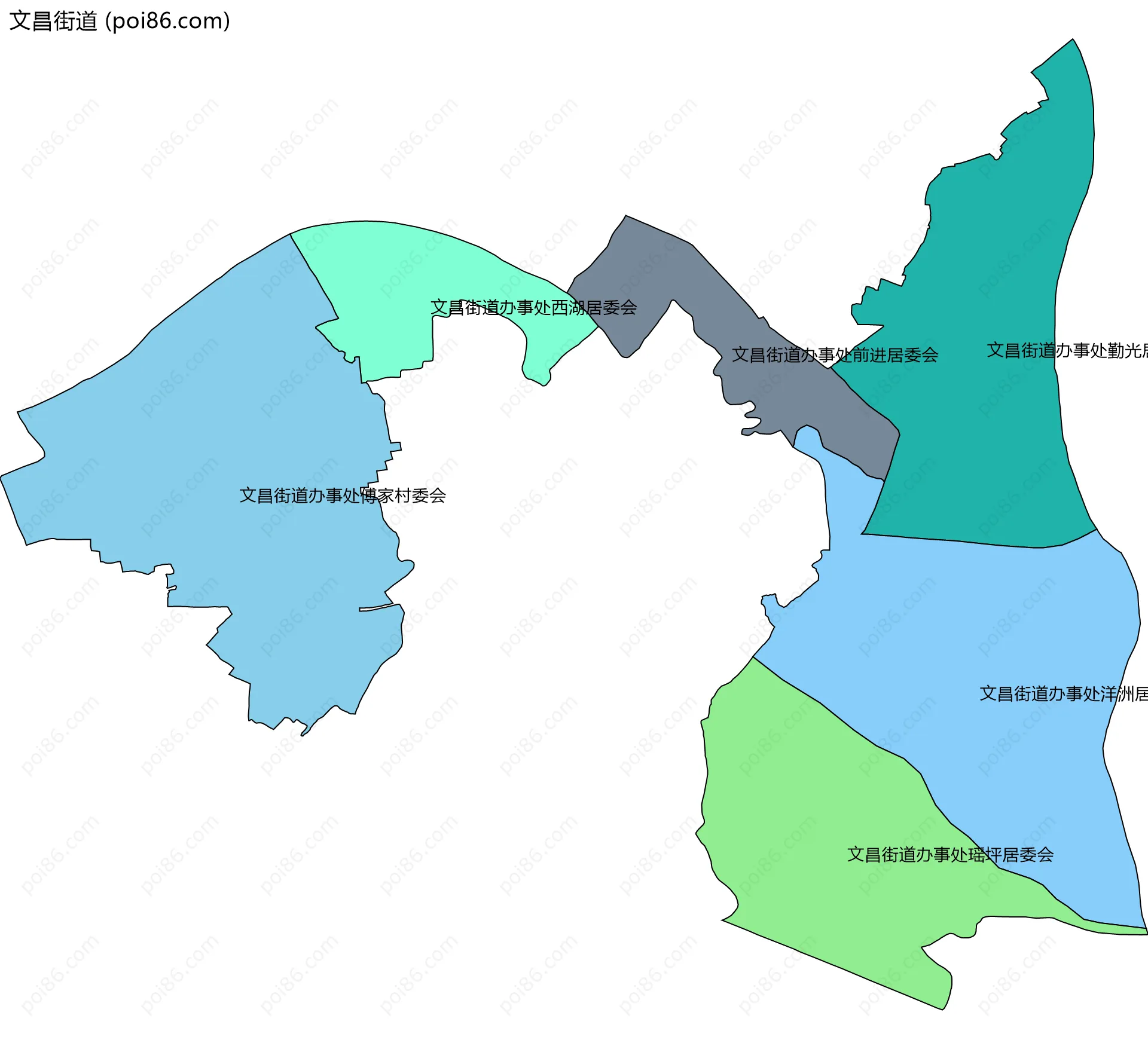 文昌街道边界地图(五级行政区划)