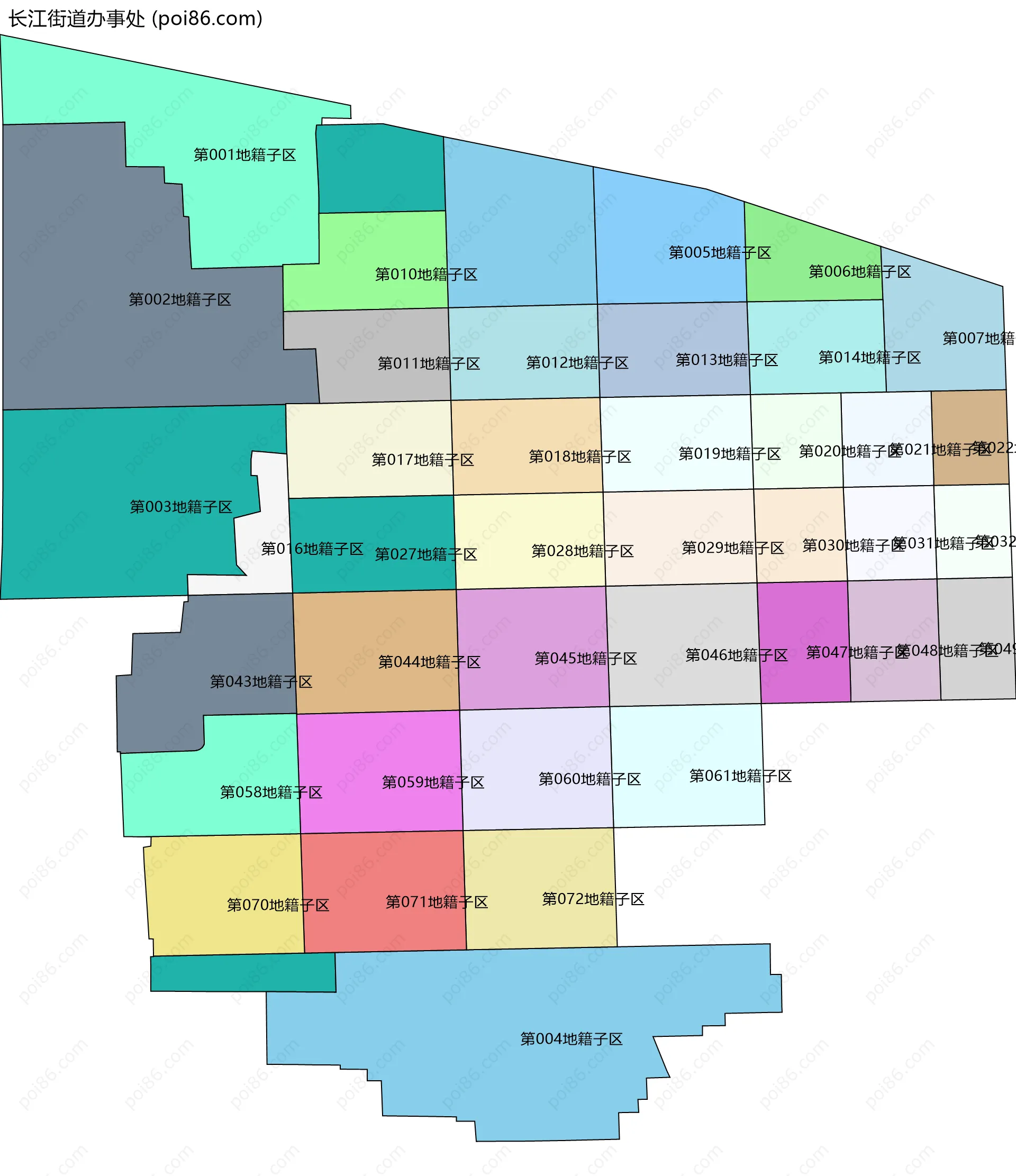 长江街道办事处边界地图(五级行政区划)