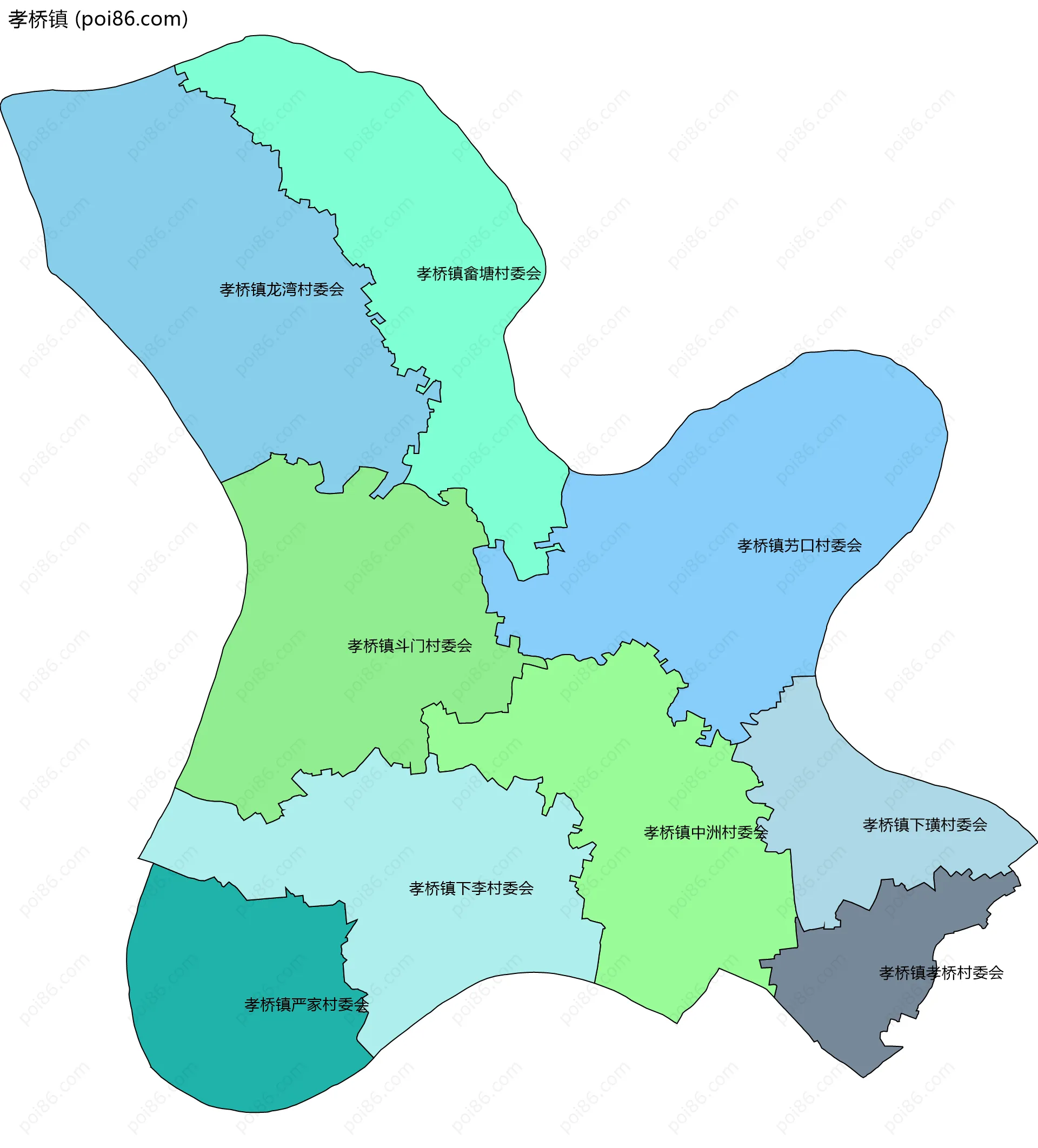 孝桥镇边界地图(五级行政区划)