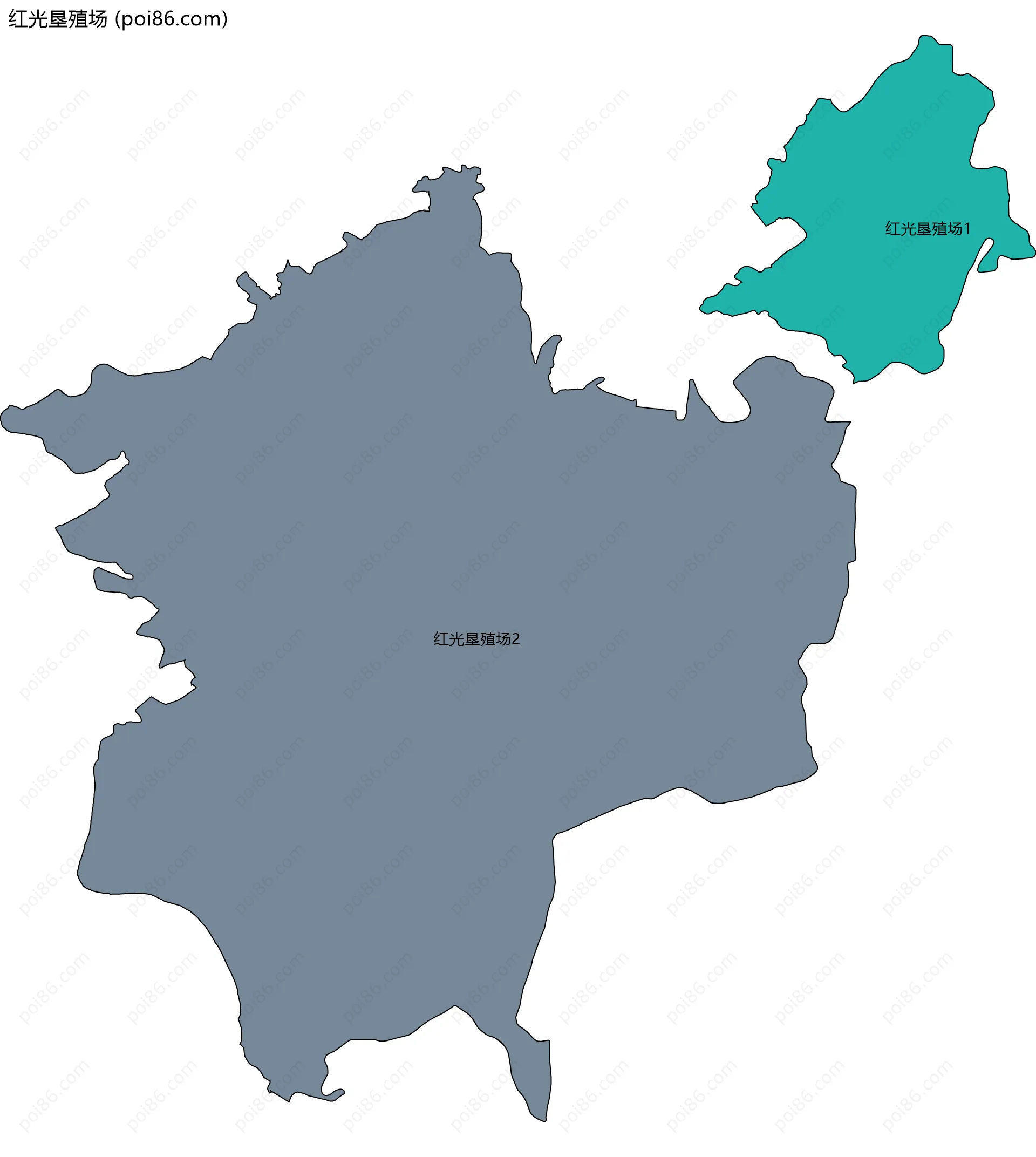 红光垦殖场边界地图(五级行政区划)