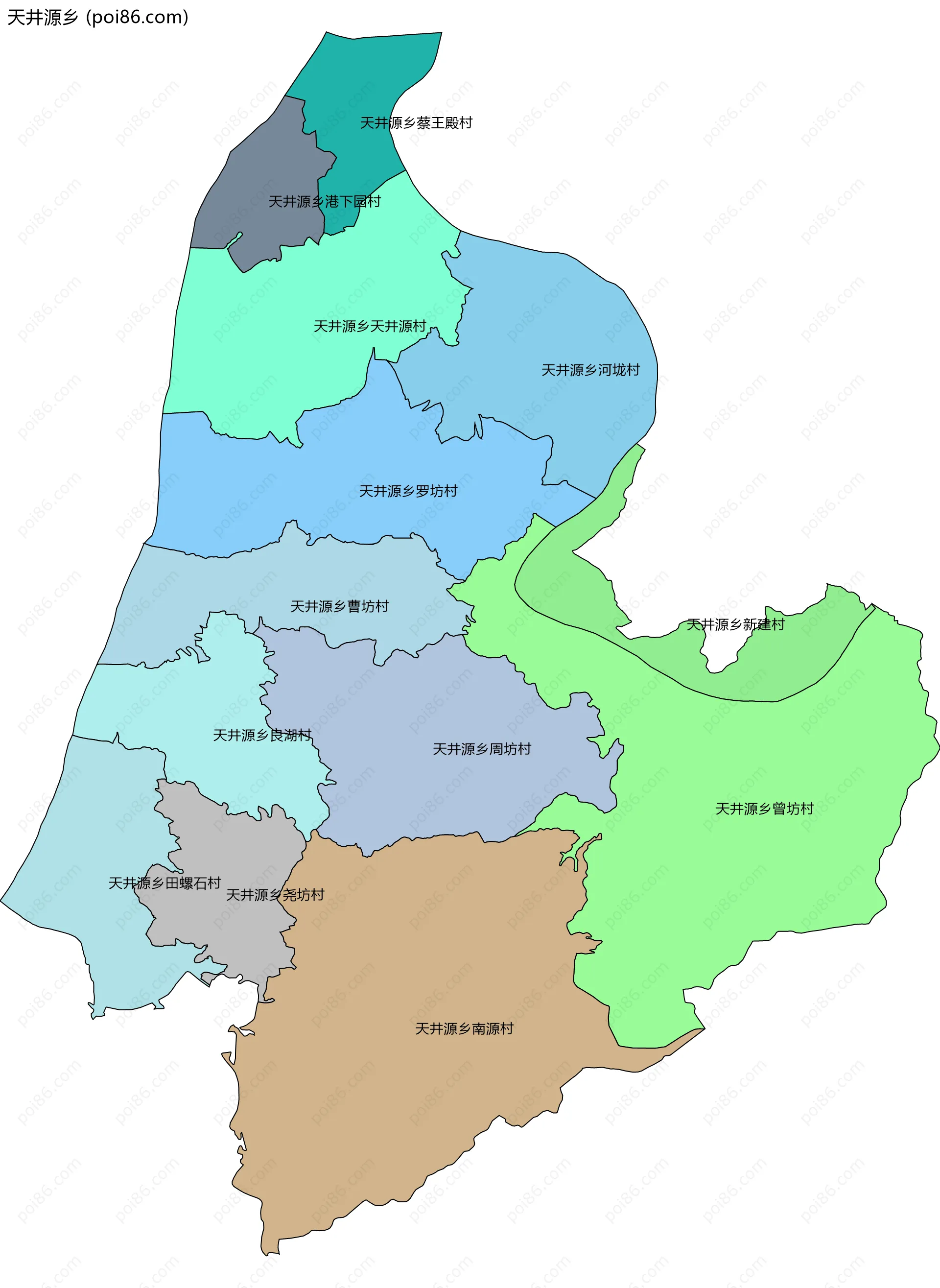 天井源乡边界地图(五级行政区划)