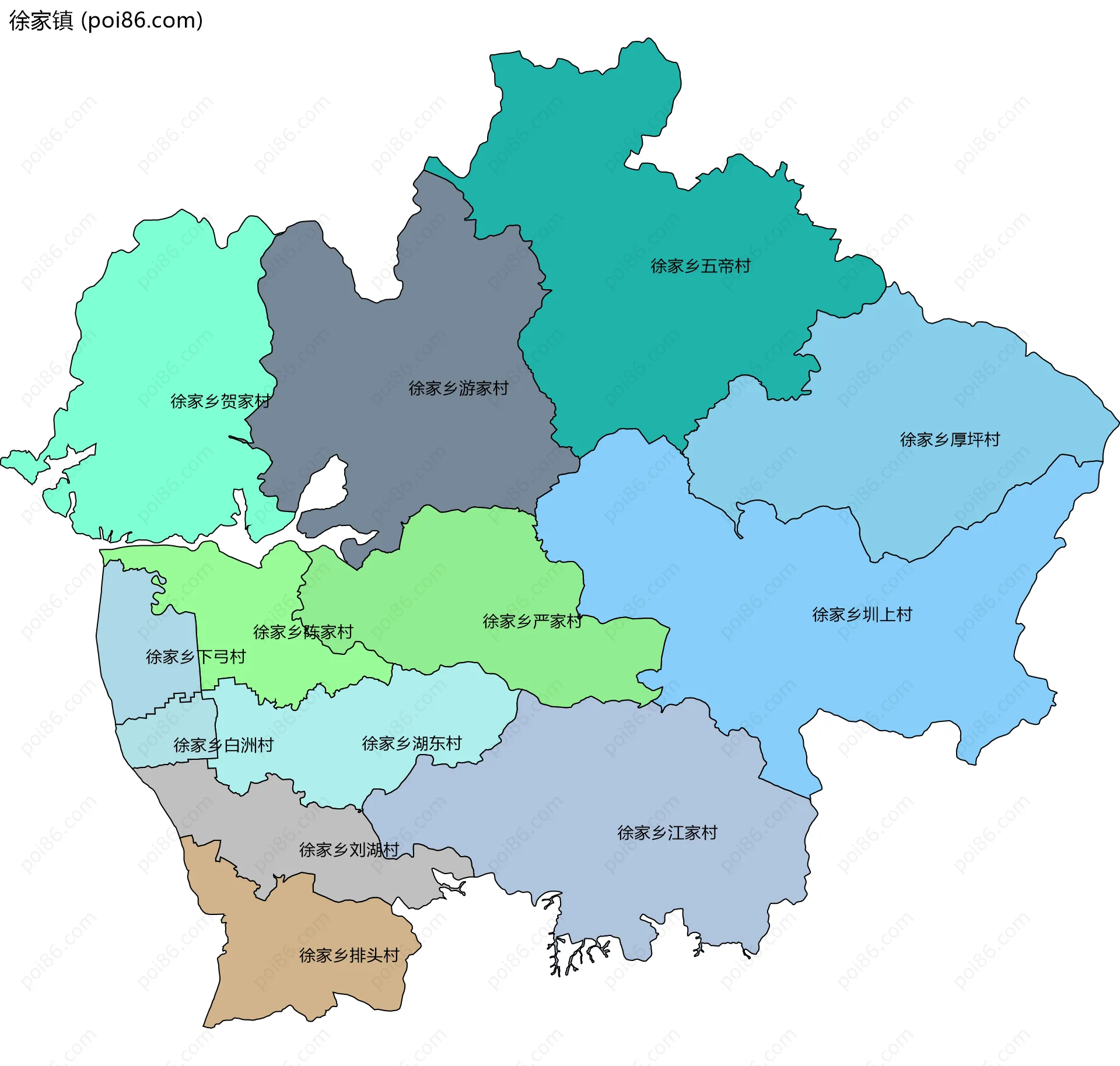 徐家镇边界地图(五级行政区划)