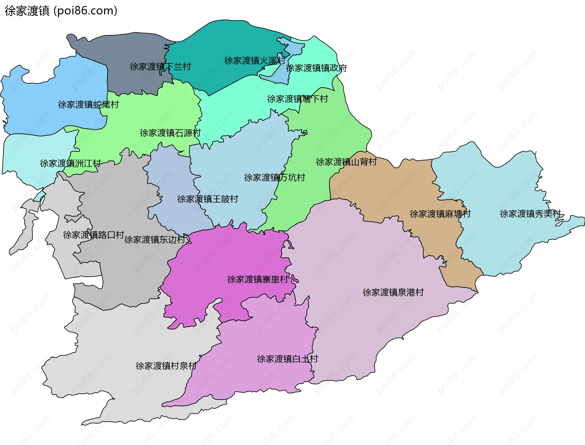 徐家渡镇边界地图(五级行政区划)