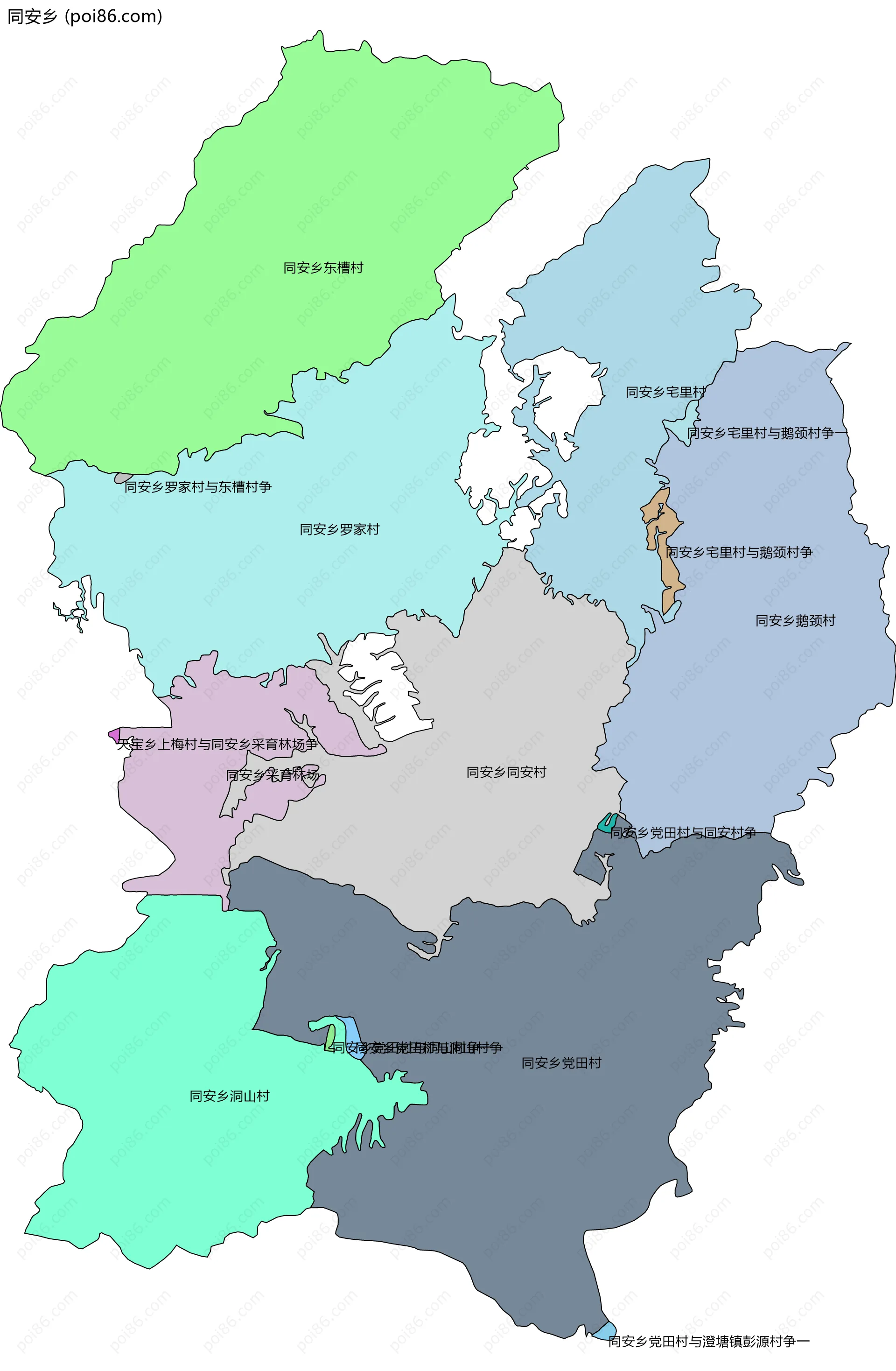 同安乡边界地图(五级行政区划)