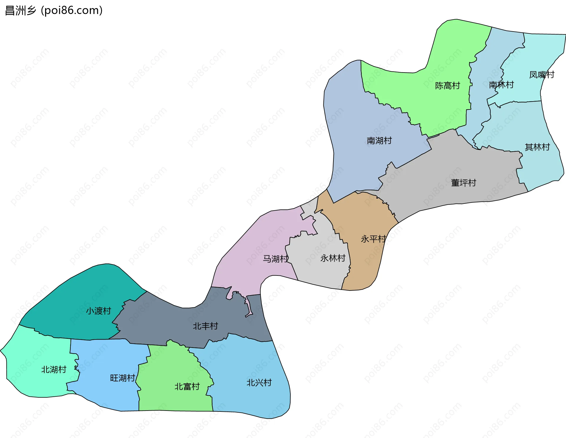 昌洲乡边界地图(五级行政区划)