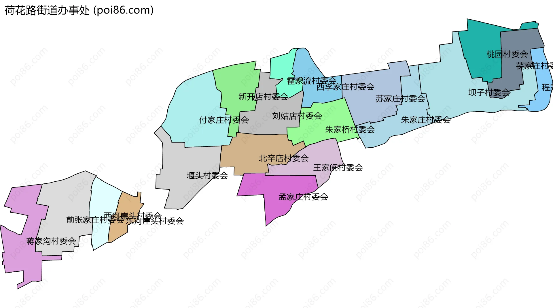 荷花路街道办事处边界地图(五级行政区划)