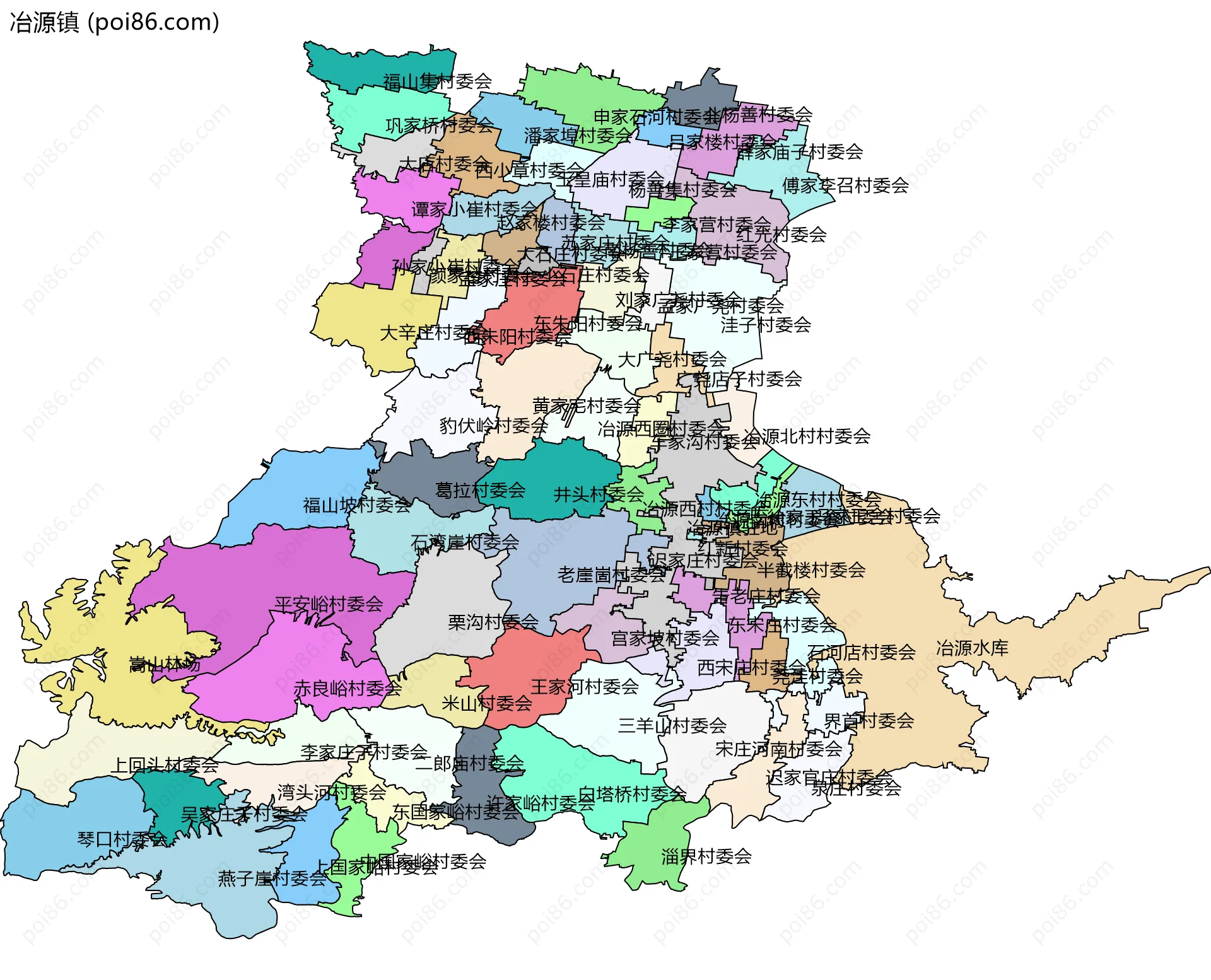 冶源镇边界地图(五级行政区划)
