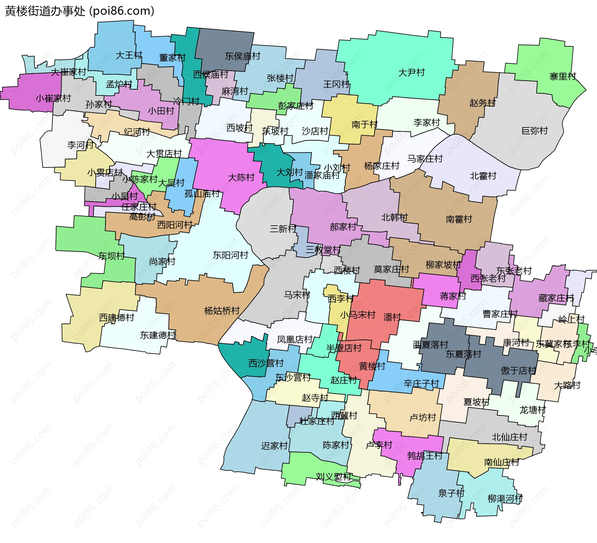 黄楼街道办事处边界地图(五级行政区划)