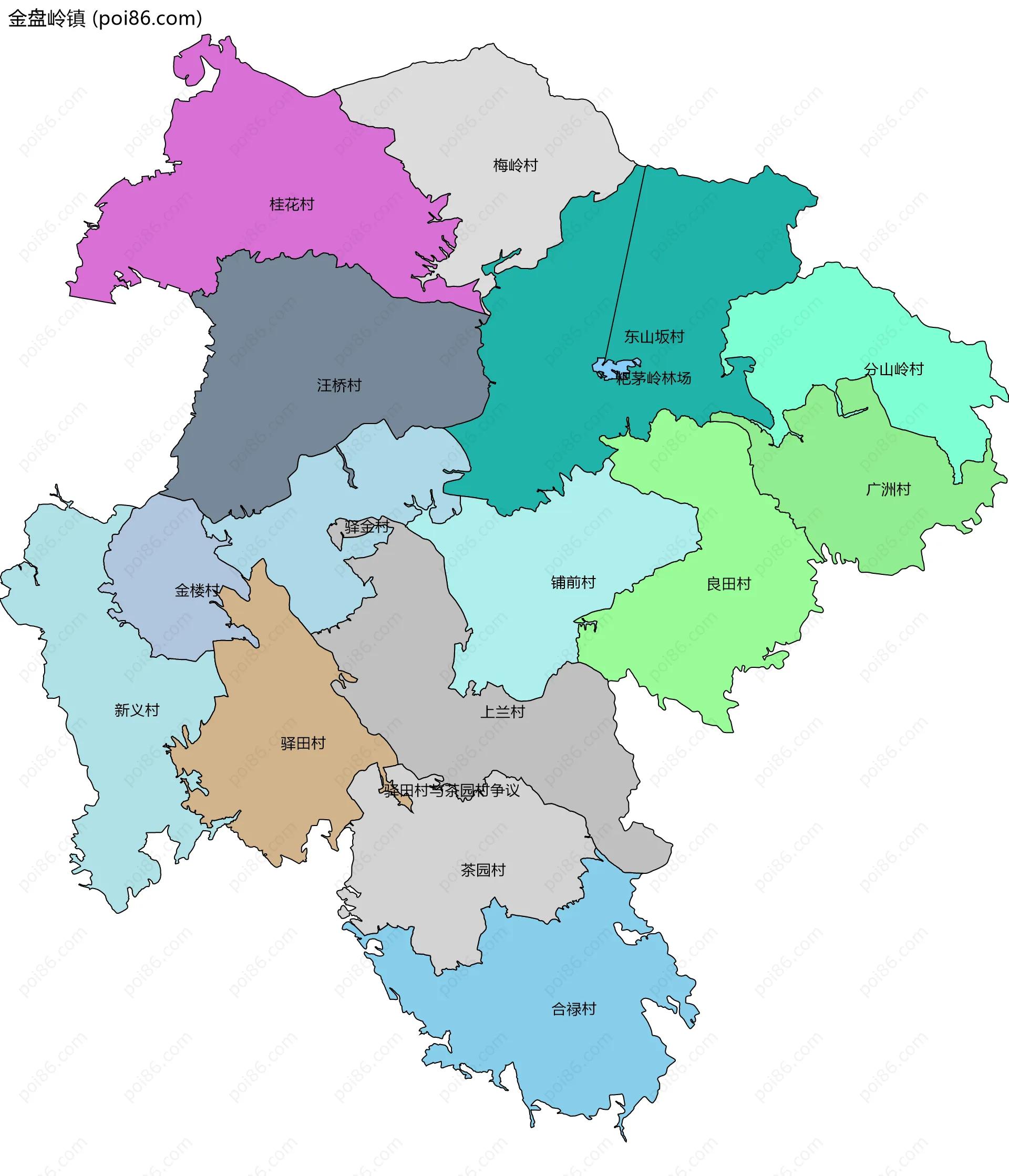 金盘岭镇边界地图(五级行政区划)