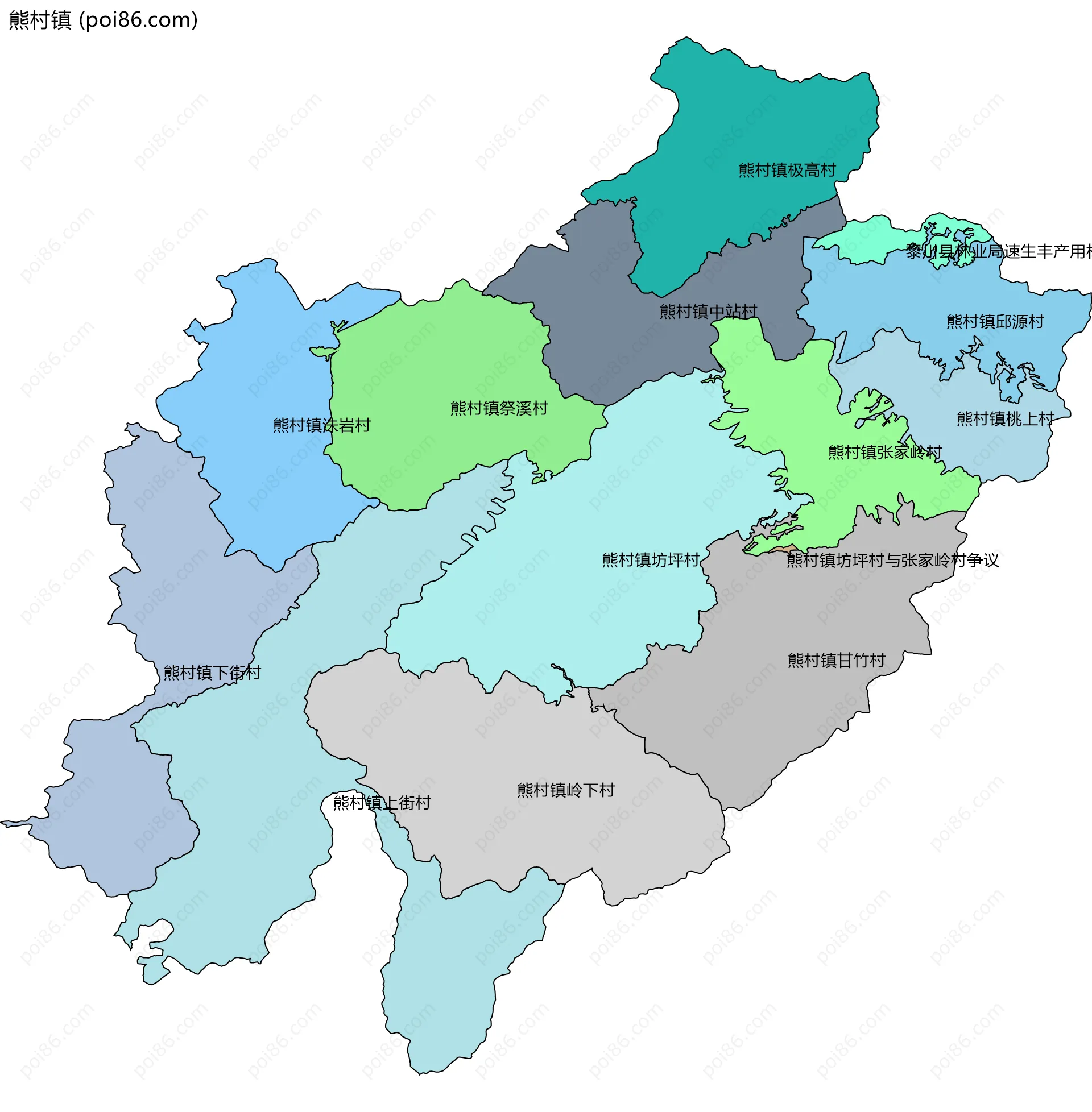 熊村镇边界地图(五级行政区划)
