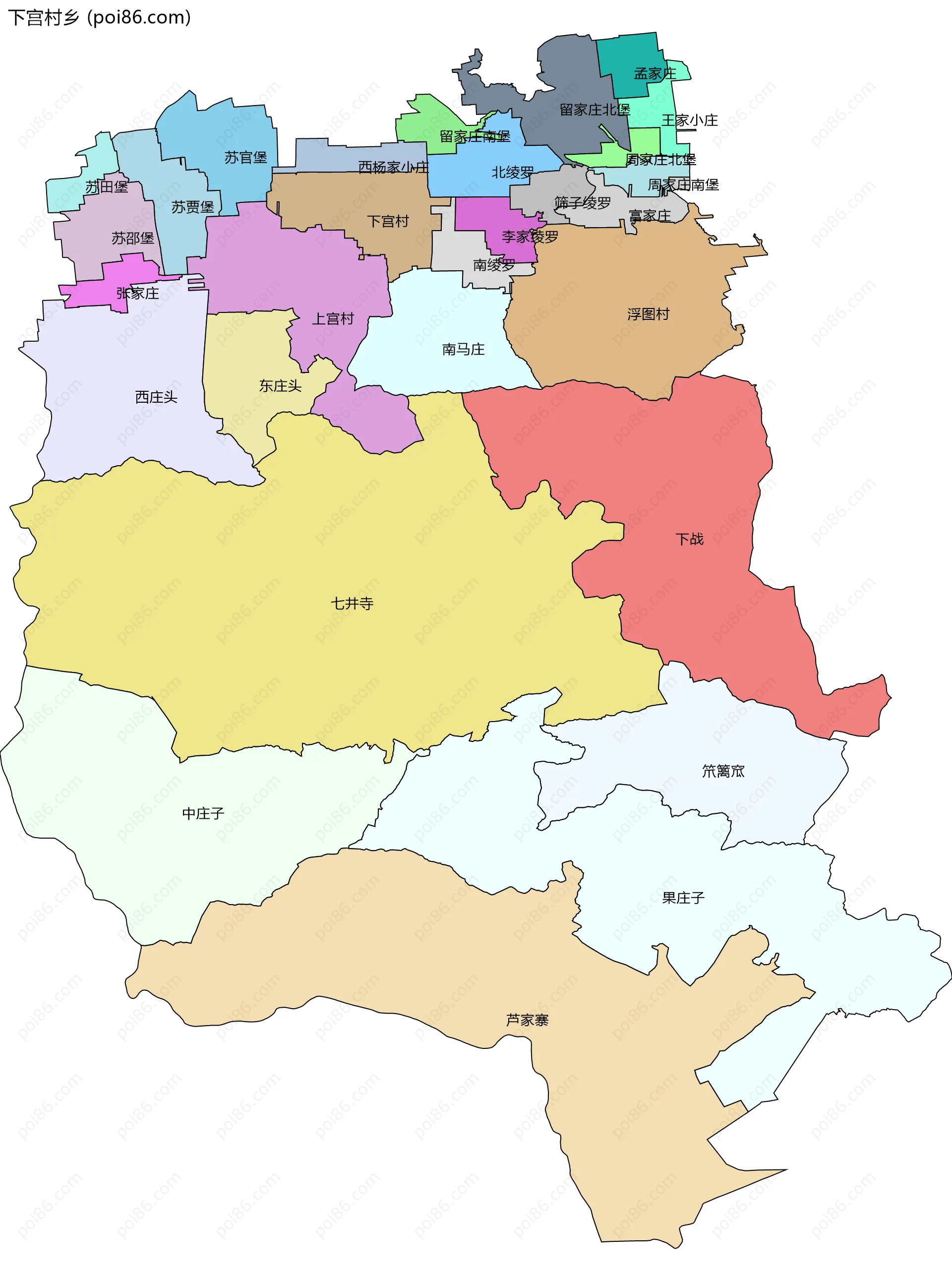 下宫村乡边界地图(五级行政区划)