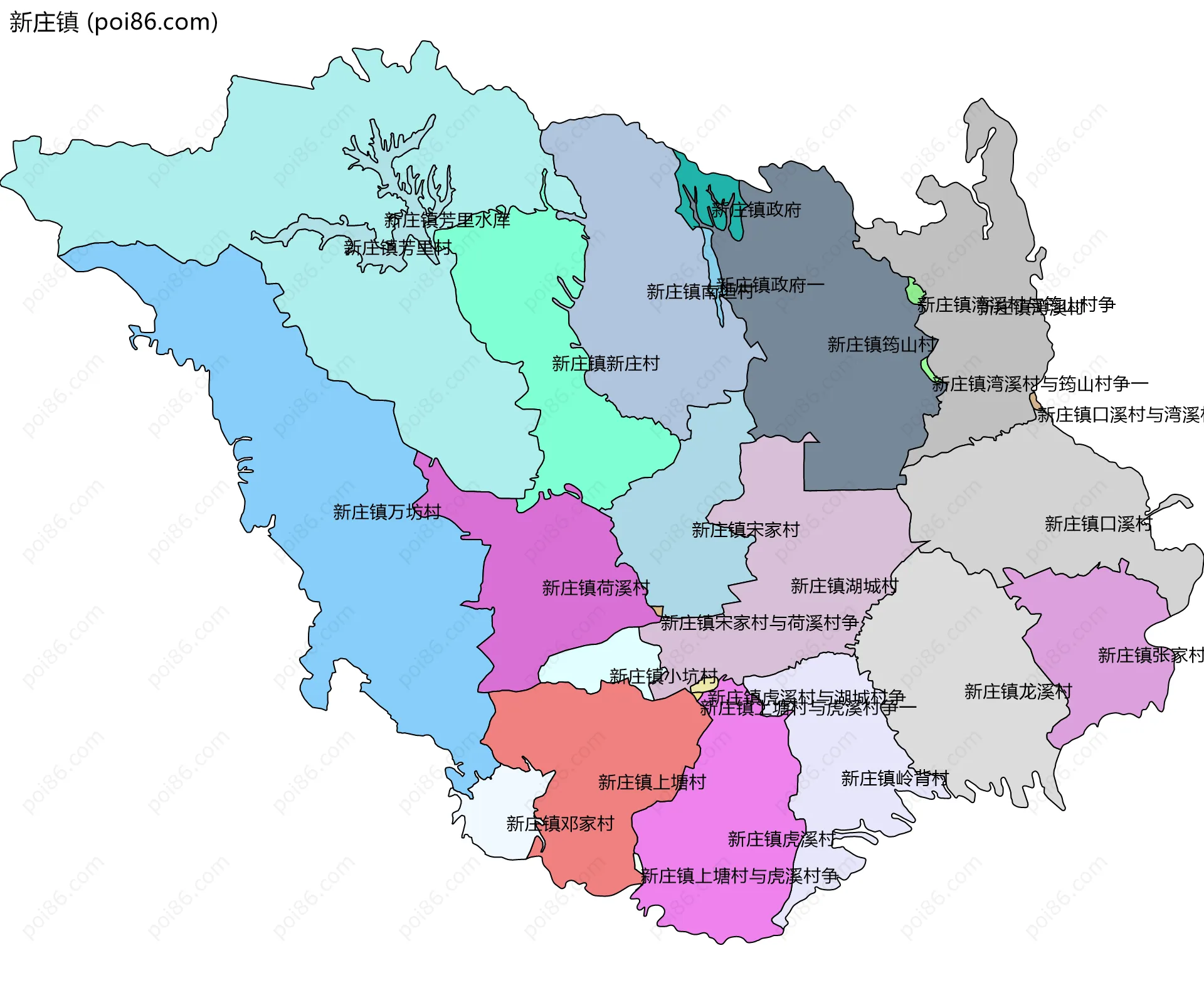 新庄镇边界地图(五级行政区划)