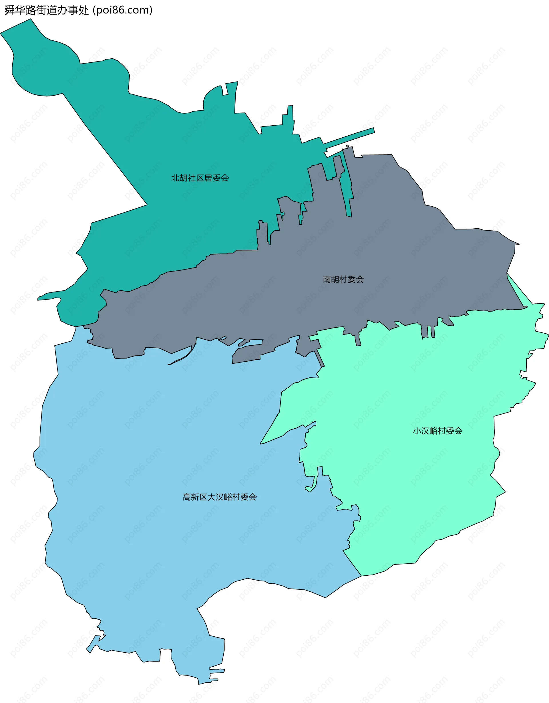 舜华路街道办事处边界地图(五级行政区划)