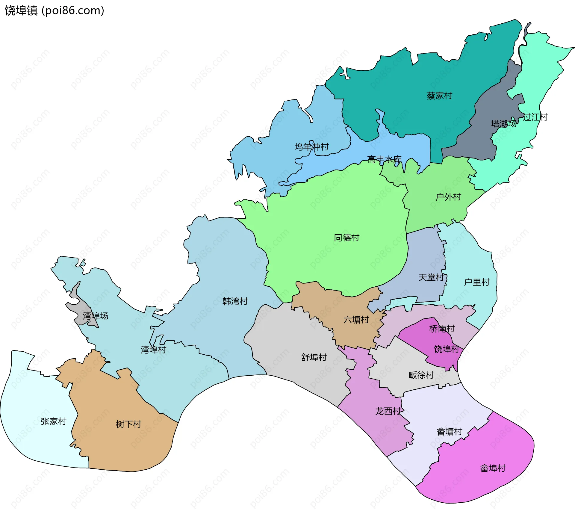饶埠镇边界地图(五级行政区划)