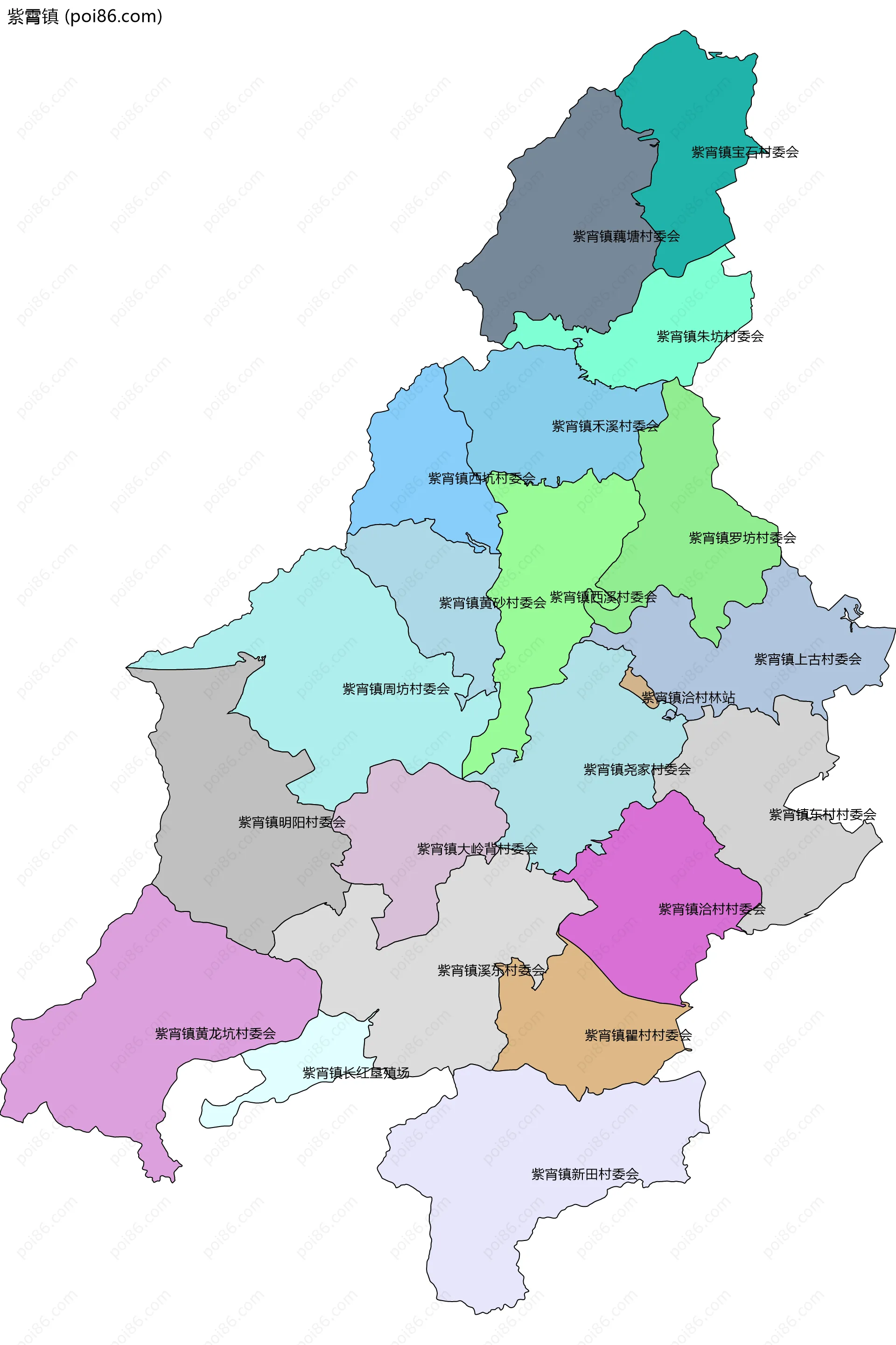 紫霄镇边界地图(五级行政区划)