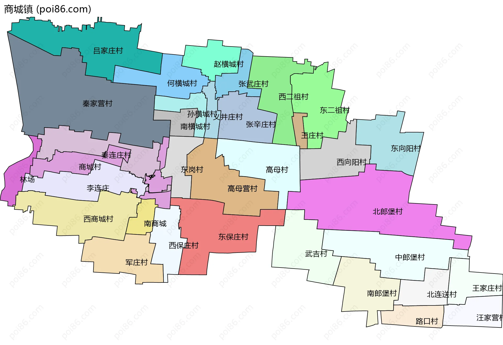 商城镇边界地图(五级行政区划)